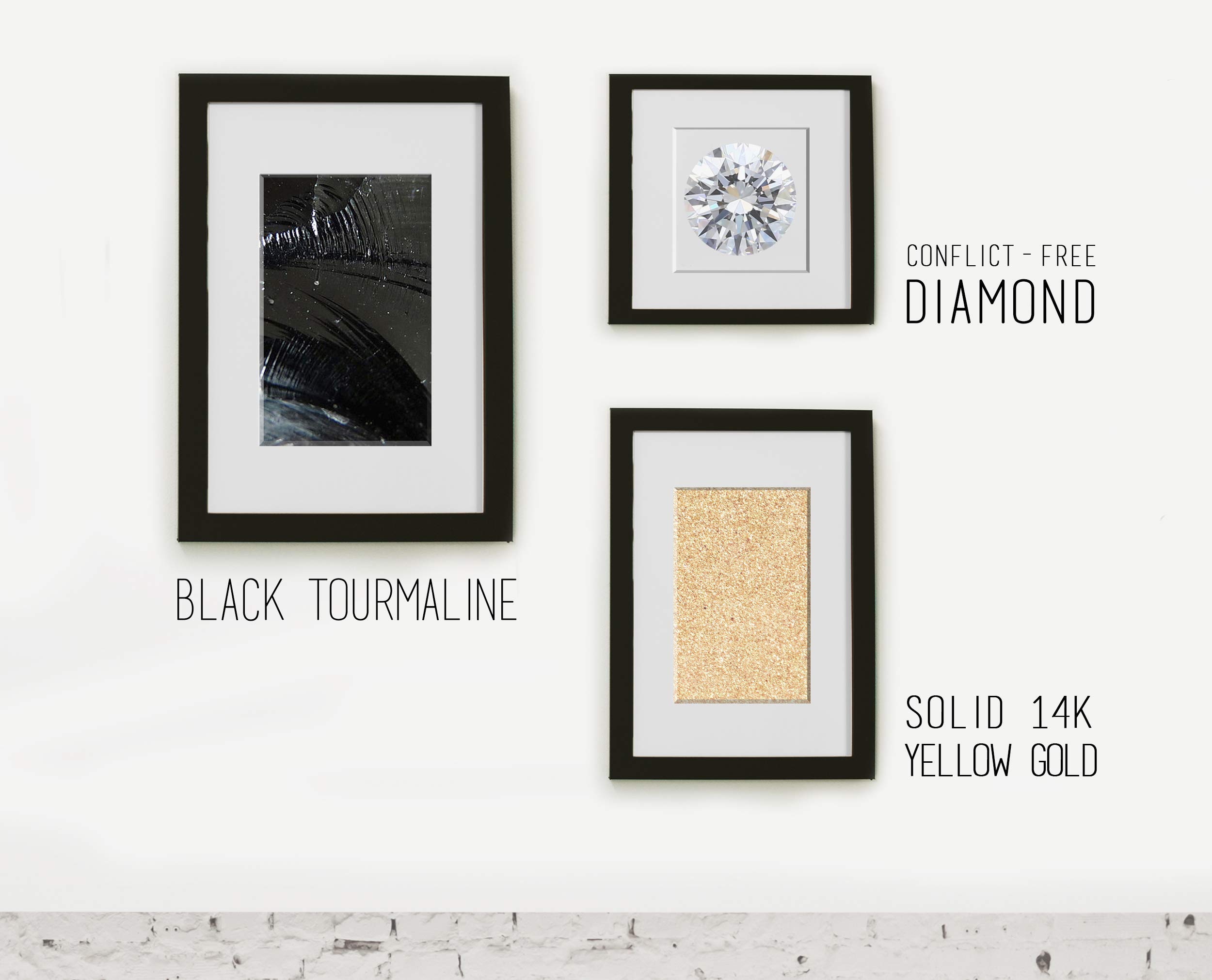 Majade Black Tourmaline Earrings - 14K Yellow Gold Handmade Geometric Pyramid Stud Earrings with Diamond Accents | Perfect for Gift Giving, Weddings & Everyday Elegance
