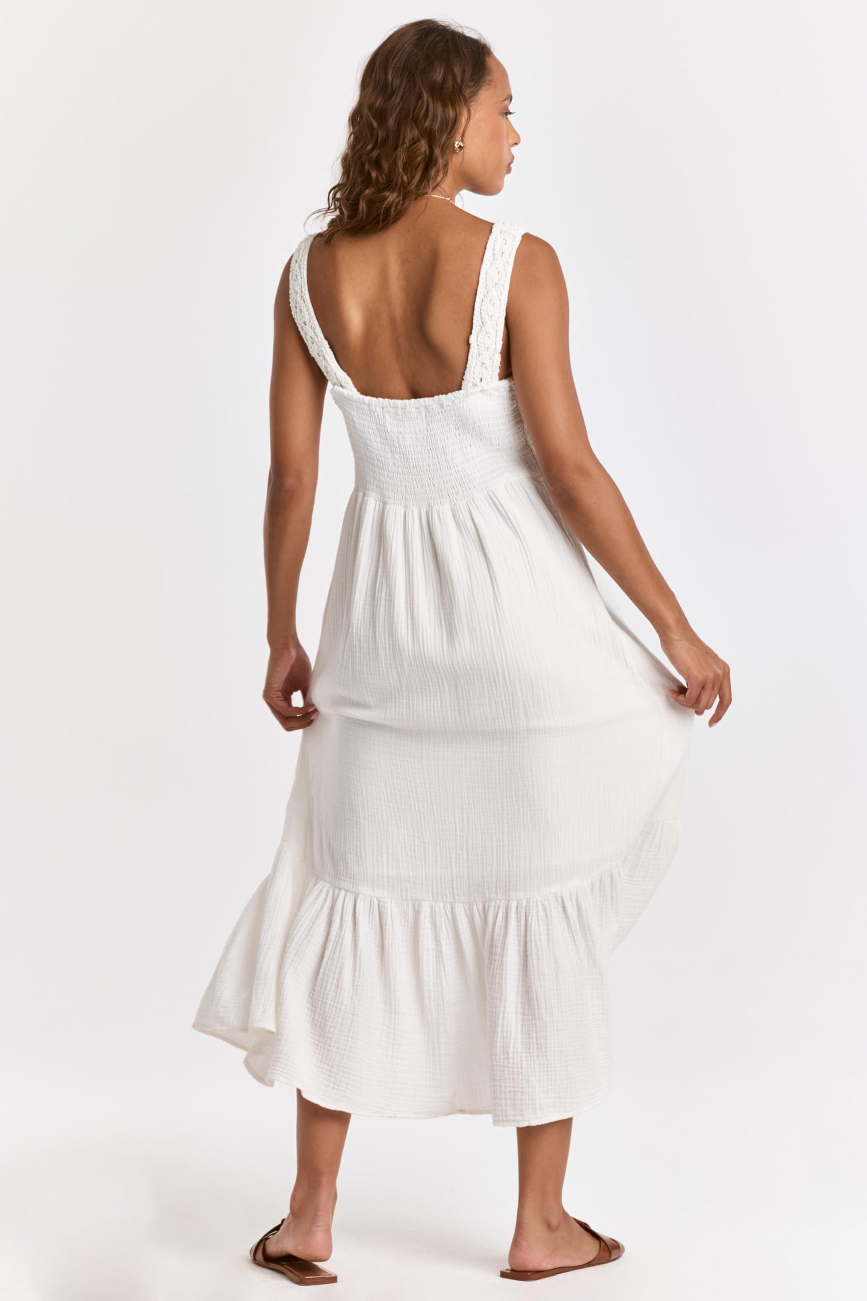 DEAR JOHN Women's Chastity Embroidery Tank Dress - Floral Lace Summer Sundress for Beach, Wedding & Casual Wear