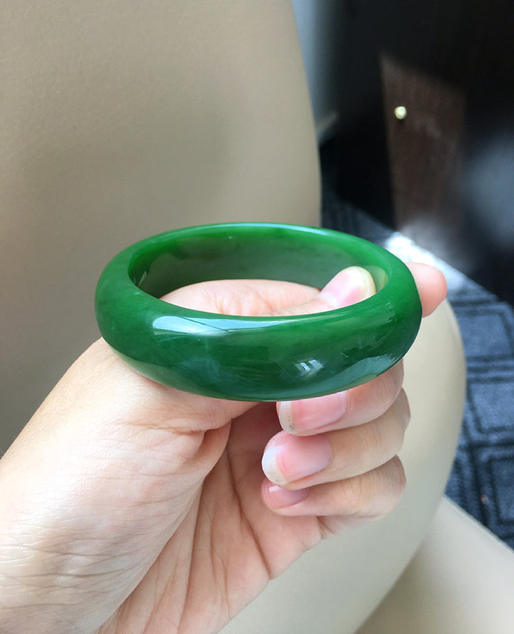 Natural Jade Bangle Bracelet - 56.8mm Inner Diameter Nephrite Jade Bangle (NBE017) - Elegant Gift for Women, Perfect for Weddings & Special Occasions