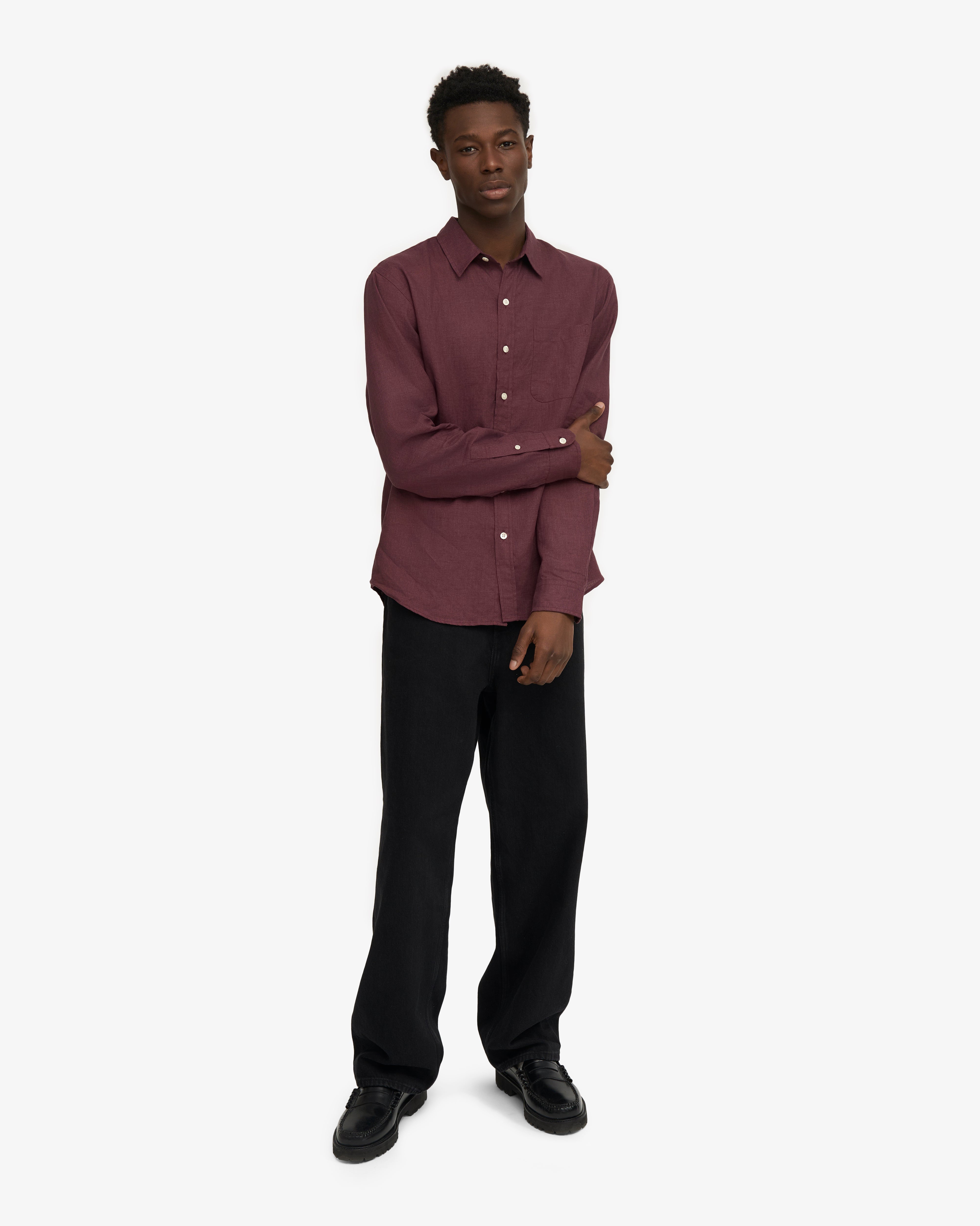 Premium Linen Shirt for Men - Breathable Oxblood Red Button Down Shirt - Casual Summer Office Wear & Vacation Outfit