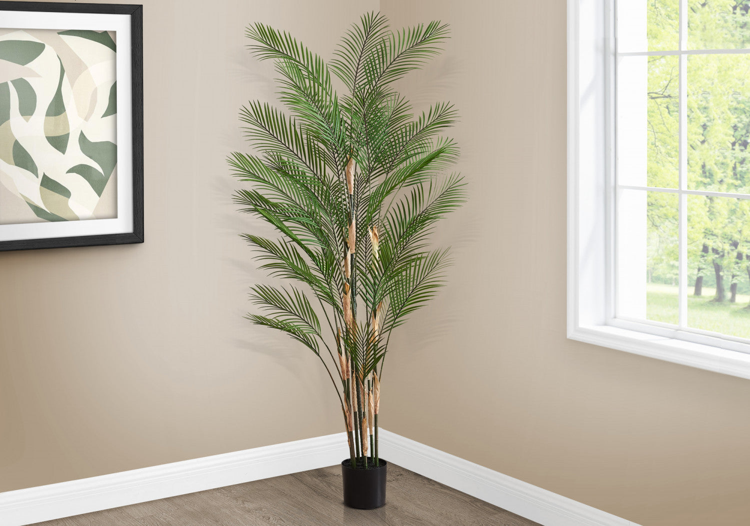 83 Inch Artificial Palm Tree with 8 Black Pots - Realistic Green Faux Plant for Home Decor, Office, Living Room & Patio