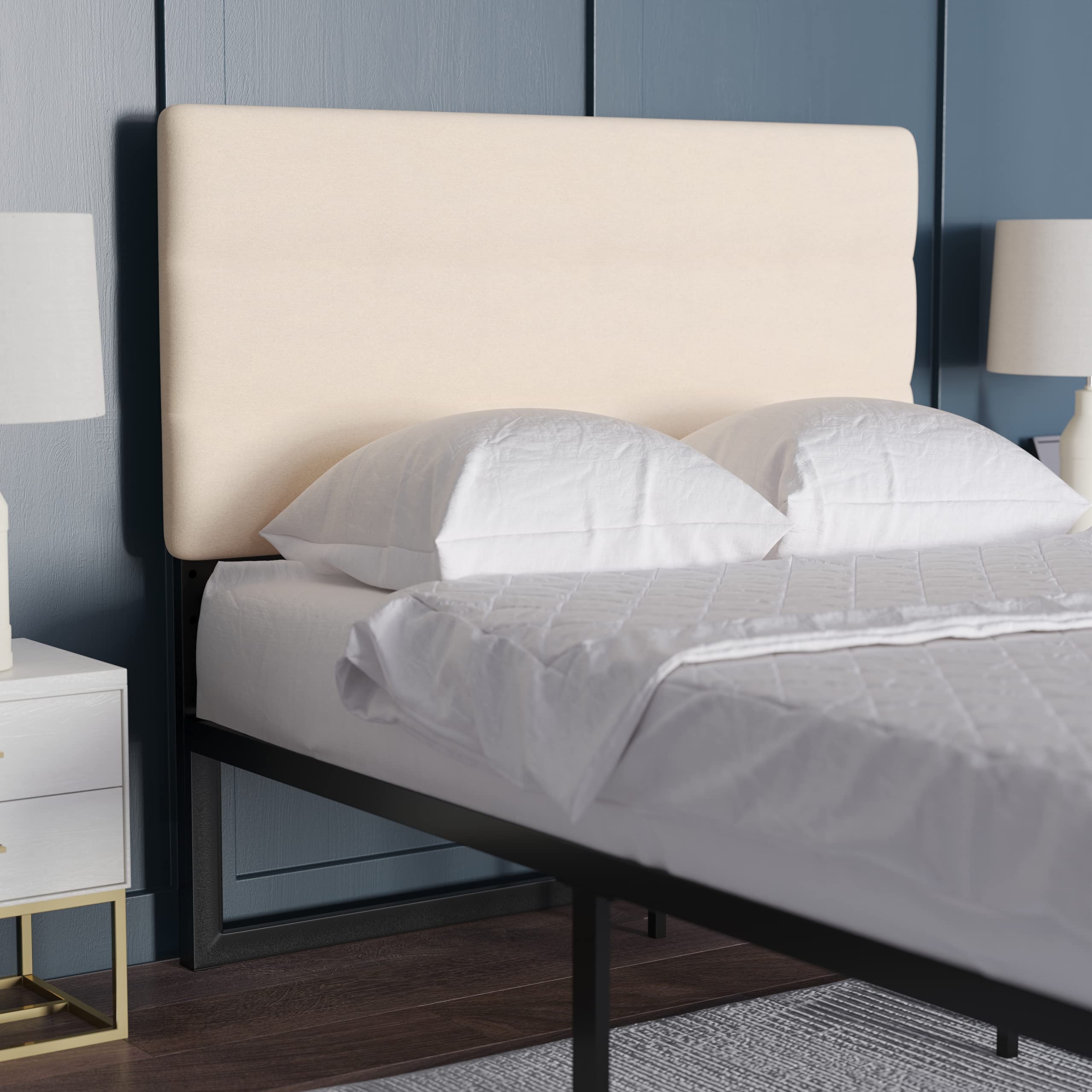 Emma & Oliver Gannon Full Size Upholstered Headboard - Cream Fabric, Adjustable Height, Easy 30-Min Assembly - Fits Most Bed Frames (Not Included) | Perfect for Bedroom Makeovers & Guest Room Decor