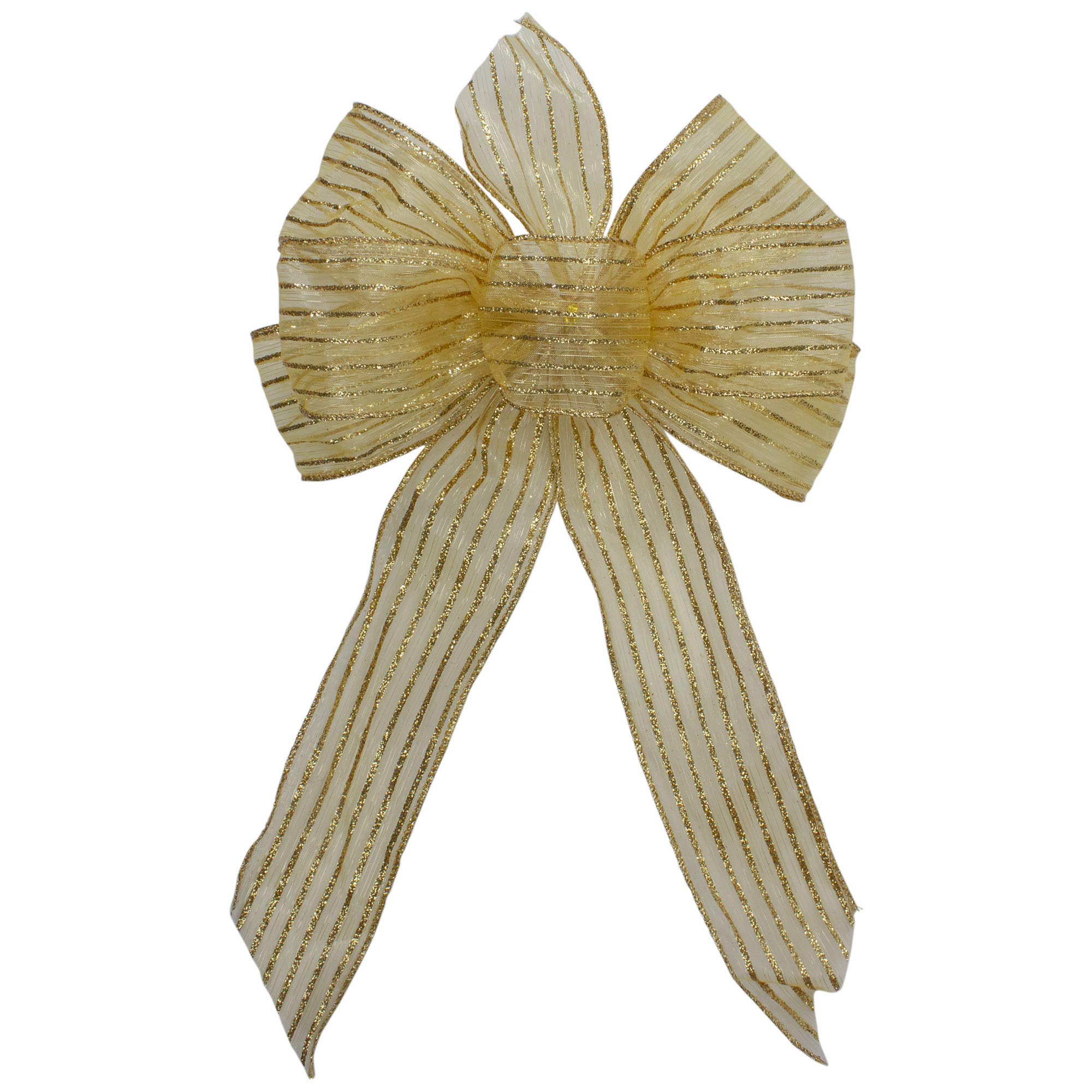 Northlight Glitter Striped 6-Loop Christmas Bow Decoration in Gold - Perfect for Tree Toppers, Gift Wrapping & Holiday Home Decor