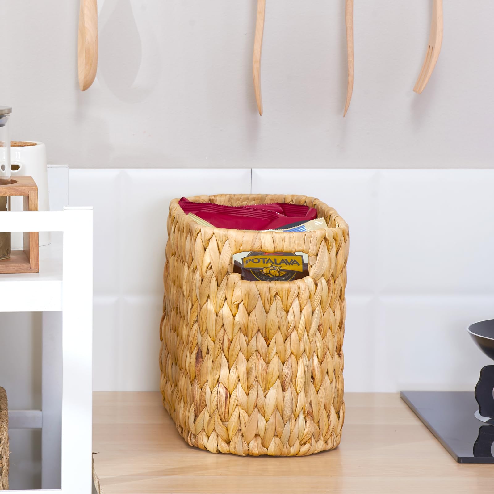 ELONG HOME Water Hyacinth Wicker Toilet Paper Storage Holder - Holds 6 Rolls with Built-in Handles | Bathroom Organizer for Toilet Paper Storage | Perfect for Bathroom, Vanity, and Guest Room Organization