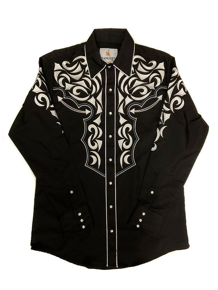 Men's Western Shirt - Rangers 141CA01 Black Cowboy Style Button-Up Shirt for Casual Wear, Rodeo & Country Music Events
