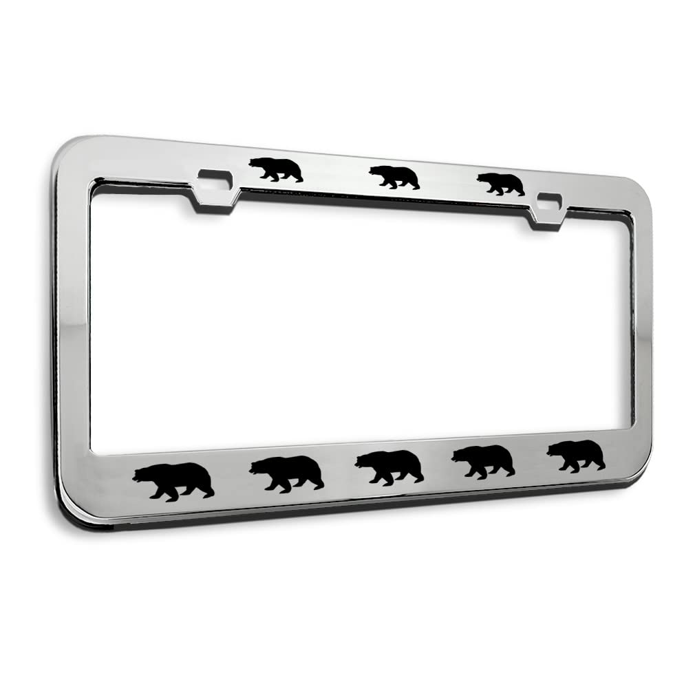 Black Bear Heavy Duty Metal License Plate Frame - Chrome Steel Car Tag Holder with 2 Holes | Durable Auto Accessories for Trucks, SUVs & Classic Cars