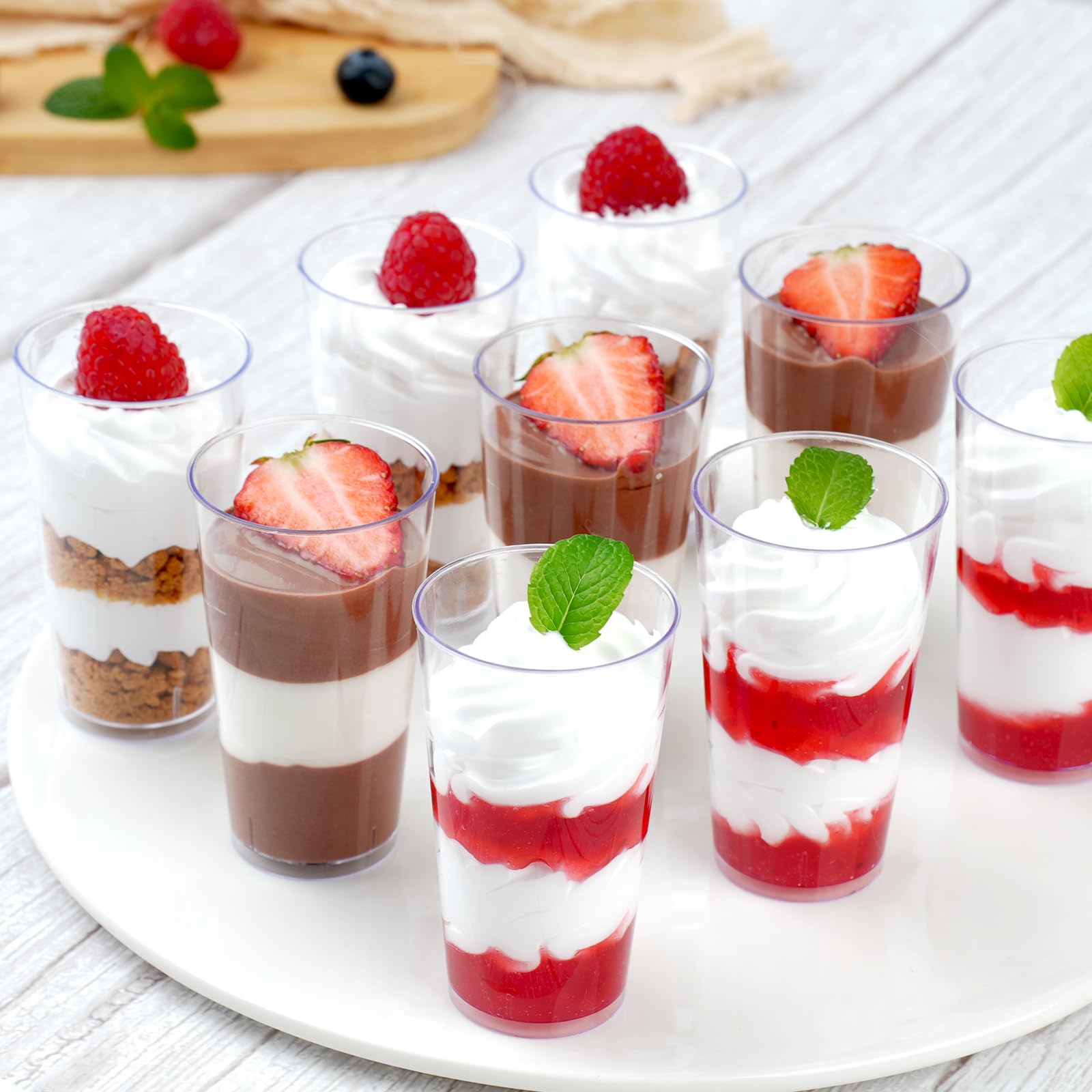 50 Pack 3 oz Clear Plastic Dessert Cups with Spoons - Mini Shooter Cups for Cheesecake, Pudding, Mousse, Appetizers - Perfect for Parties, Catering & Home Baking