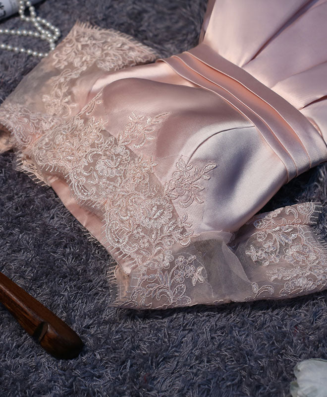 Elegant Pink A-Line Satin Lace Short Prom Dress | Homecoming Party Dress for Teens | Perfect for Dances, Formals & Special Occasions