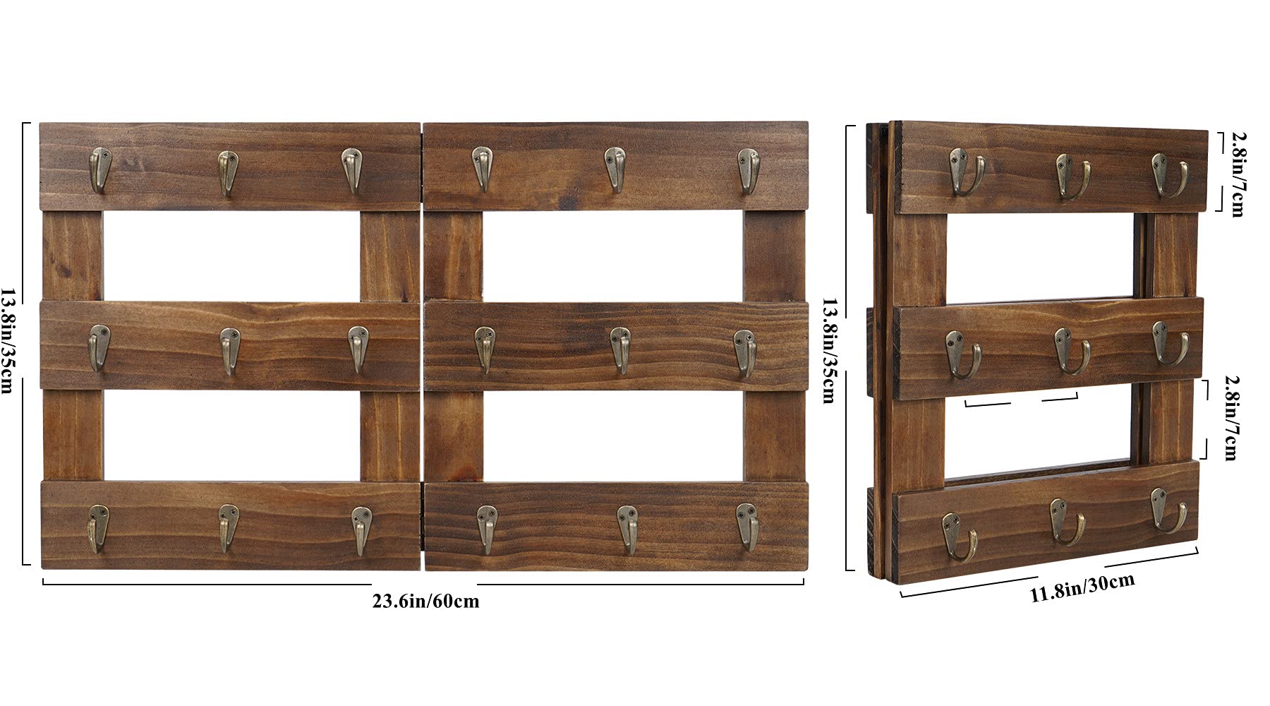 Foldable Wall Mounted Wood Coffee Mug Holder Stand with 18 Hooks - Dark Brown Cup Rack Organizer for Coffee Station, Kitchen Storage & Home Decor - Perfect for Small Spaces, Dorm Rooms & Office Organization