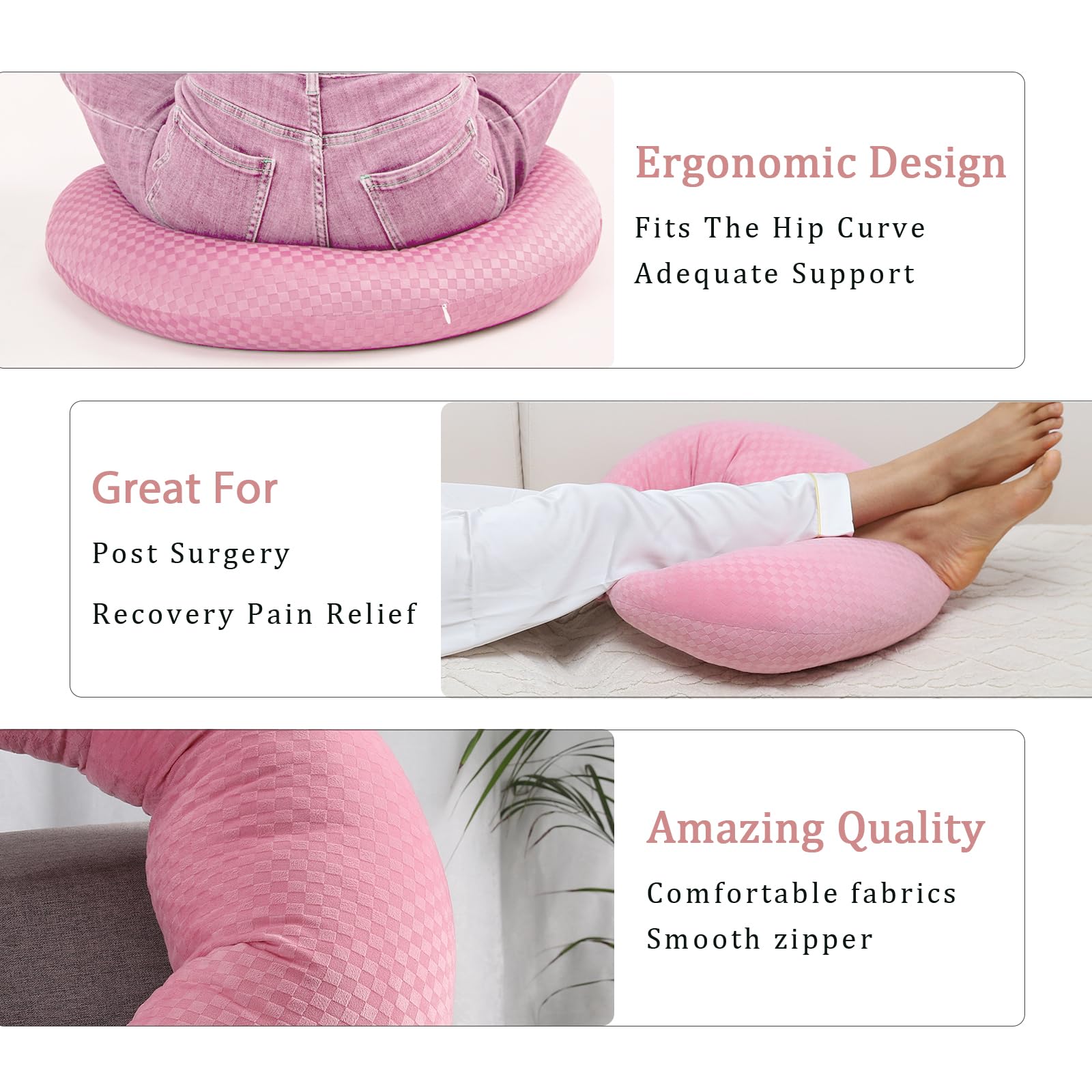 Post-Surgery BBL Pillow for Brazilian Butt Lift Recovery - Comfortable Donut Cushion for Sitting, Sleeping & Driving - Orthopedic Seat Pillow for Women with Lumbar Support (Pink) - Perfect for Post-Op Care, Office Chairs, Car Seats & Home Use