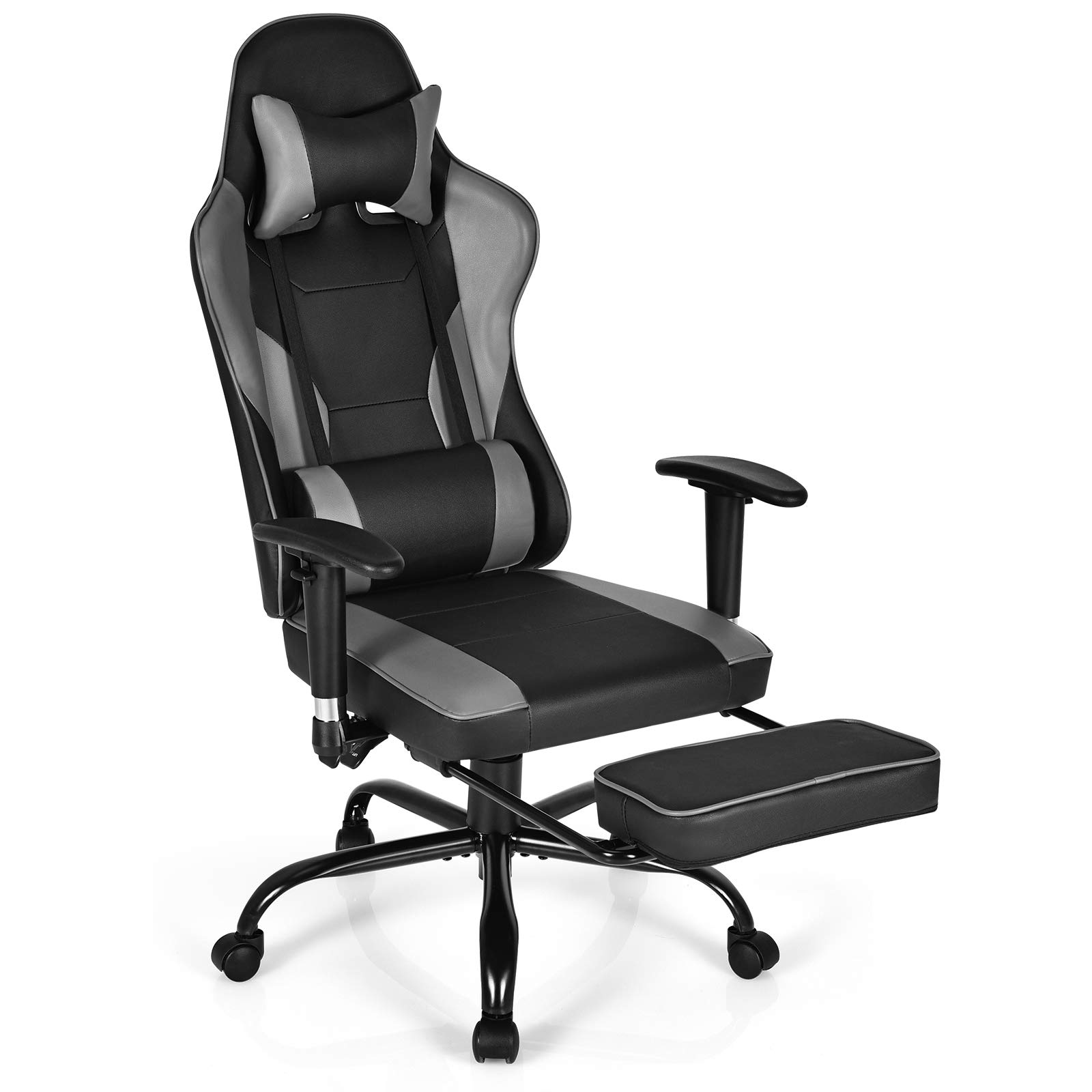 GYMAX Ergonomic Gaming Chair - High Back Computer Chair with Adjustable Armrests, Lumbar Support & Massage - Swivel Reclining Office Chair for PC Gamers & Home Office (Black) - Perfect for Esports, Streaming & Long Work Sessions