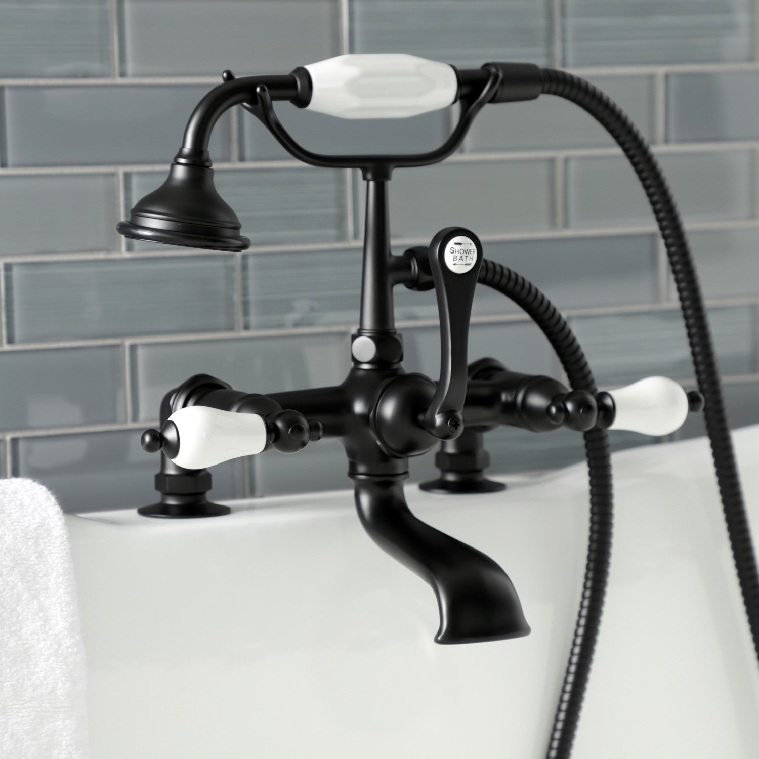 Vintage Matte Black Clawfoot Tub Faucet with Hand Shower - 3 Handle 2 Hole Deck Mount Bathroom Fixture for Classic & Modern Bathrooms | Perfect for Bathroom Renovation & Spa-Like Experience