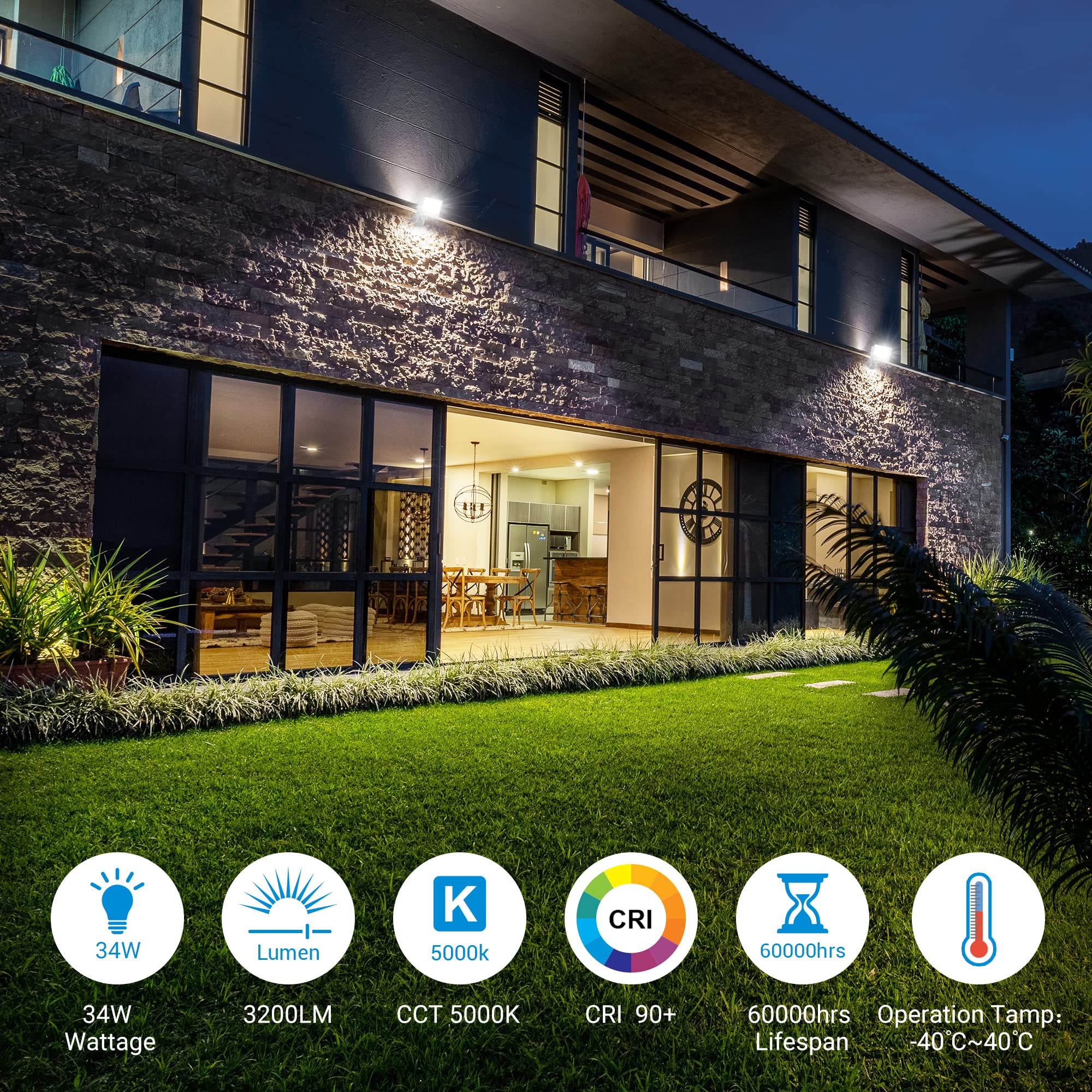 DEWENWILS 34W Super Bright LED Flood Light Outdoor - 3200LM (400W Equivalent), IP65 Waterproof, 5000K Daylight White, Adjustable Knuckle Mount - Perfect for Garden, Yard, Garage Security Lighting & Landscape Illumination