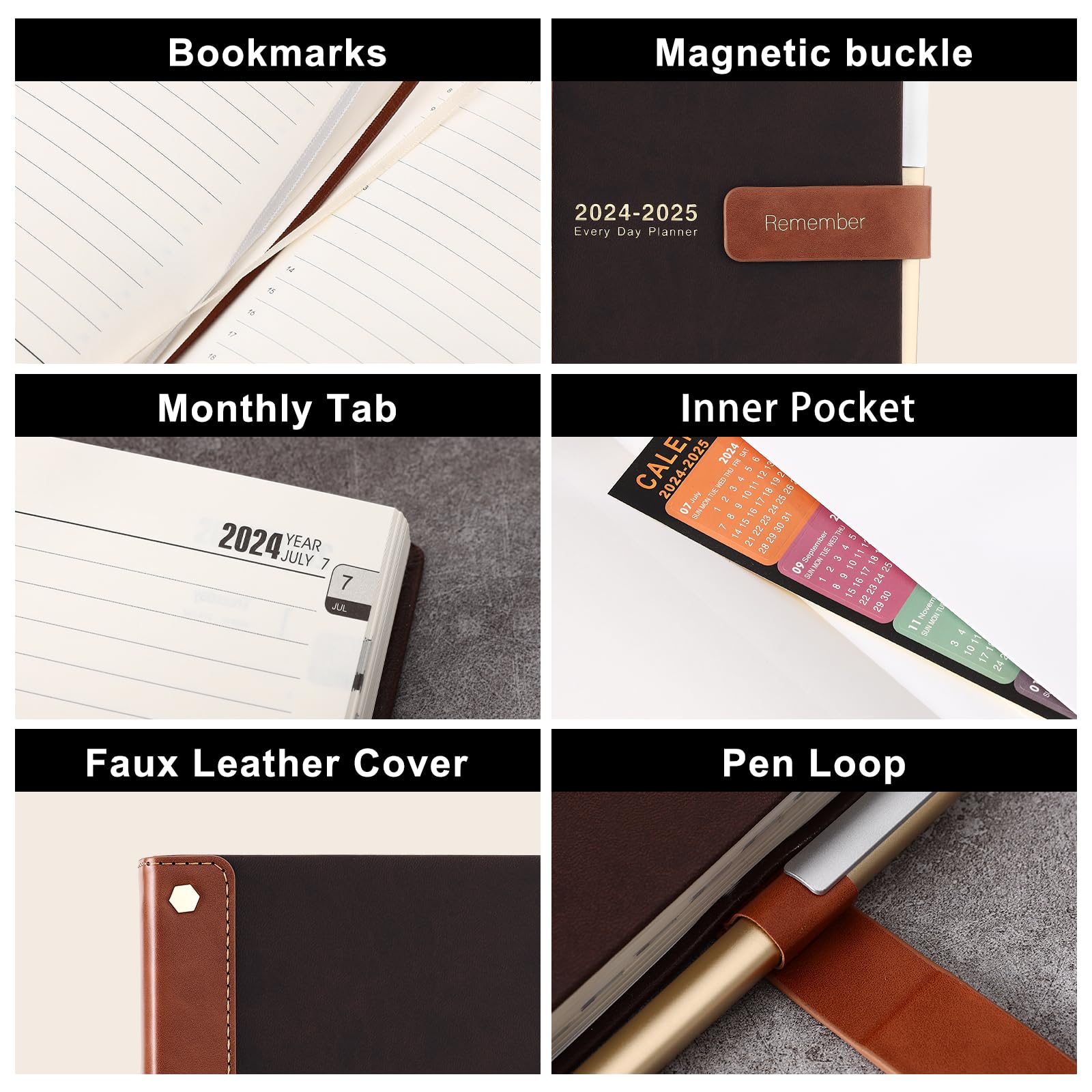 Mljtoyo 2024-2025 Academic Planner - July 2024 to June 2025 Weekly & Monthly Diary with Pen Loop, Stickers & Inner Pocket - 24x25 Pages/Day Hardcover Coffee Design - Perfect for Students, Teachers & Office Professionals