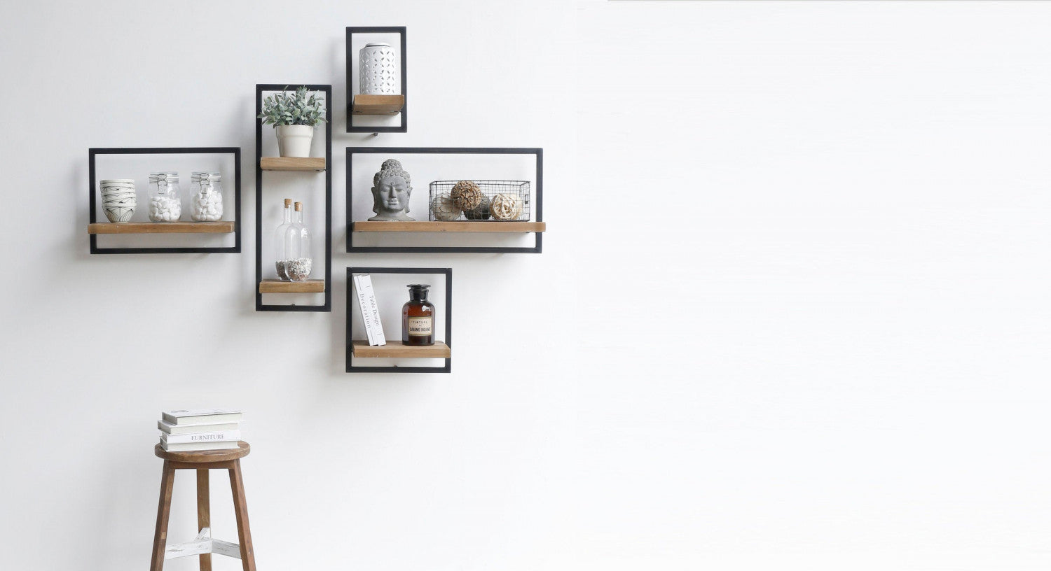Bayan Metal Frame Wall Box IV Teak - Rustic Home Decor for Living Room, Bedroom & Office - Perfect for Storage and Display