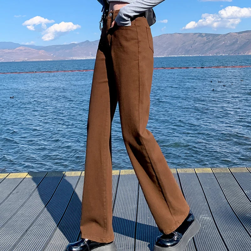 Women's Vintage Straight Leg Denim Jeans - Loose Fit Wide Leg Casual Pants in White & Black | Perfect for Autumn, Spring & Everyday Wear