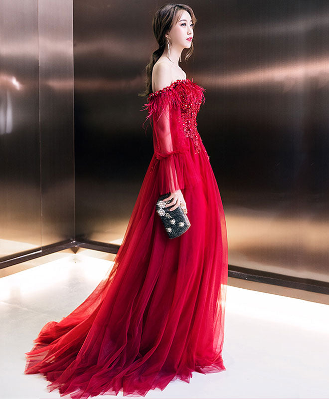 Elegant Burgundy Tulle Long Prom Dress for Women - Formal Evening Gown for Homecoming, Wedding Guest, or Special Occasions