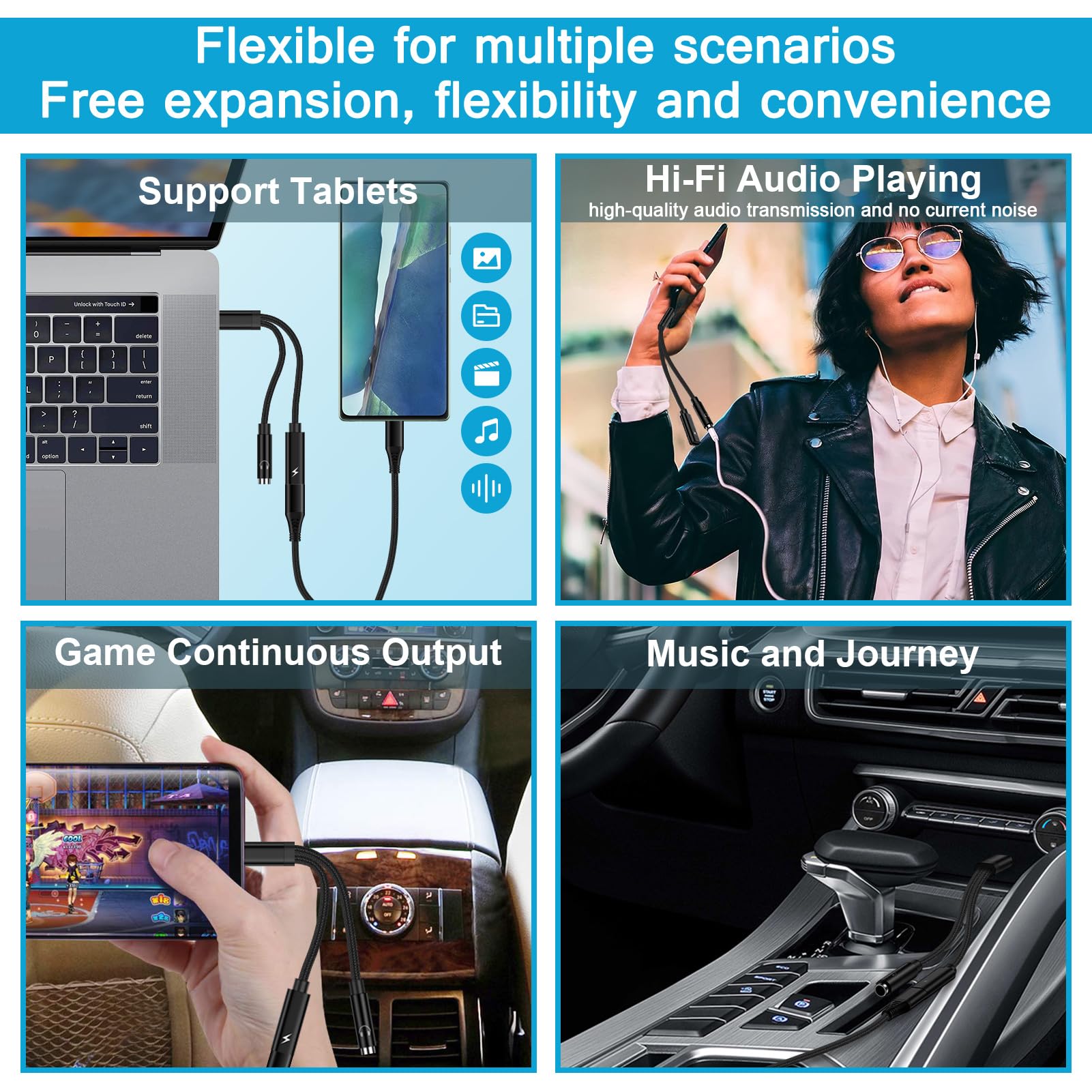 2-in-1 USB C to 3.5mm Headphone Jack & 60W PD Fast Charger Adapter for Samsung Galaxy S23/S22/S21/S24/iPhone 15/Google Pixel 8a/7 - Dual Port Audio & Charging Dongle for Travel, Gaming & Work