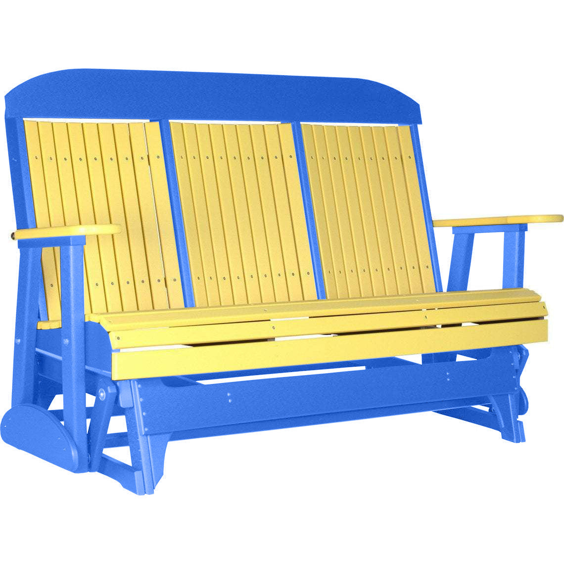 LuxCraft 5 ft. Yellow Recycled Plastic Highback Outdoor Glider with Cup Holder - Perfect for Patio, Garden, and Backyard Relaxation