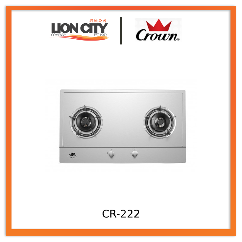 Premium Crown CR222/CR2 Stainless Steel Built-In Gas Stove Hob - 4 Burner Cooktop for Modern Kitchens | Durable & Easy to Clean | Perfect for Home Cooking, Baking & Entertaining