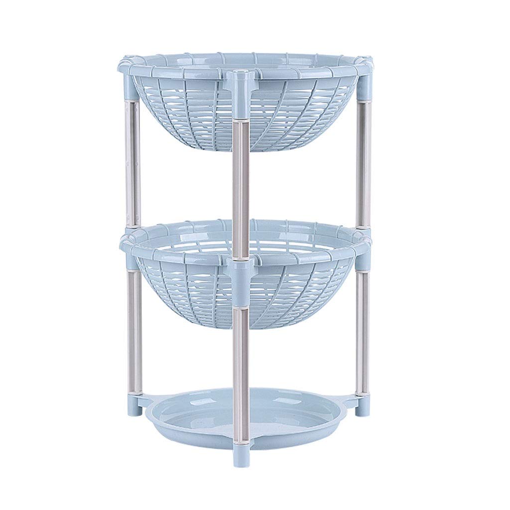Multi-Layer Kitchen Shelf Organizer - Modern Minimalist Plastic Storage Rack for Fruits, Vegetables & Kitchen Essentials - Small Blue Floor Standing Round Basket - Perfect for Pantry, Countertop & Small Space Organization