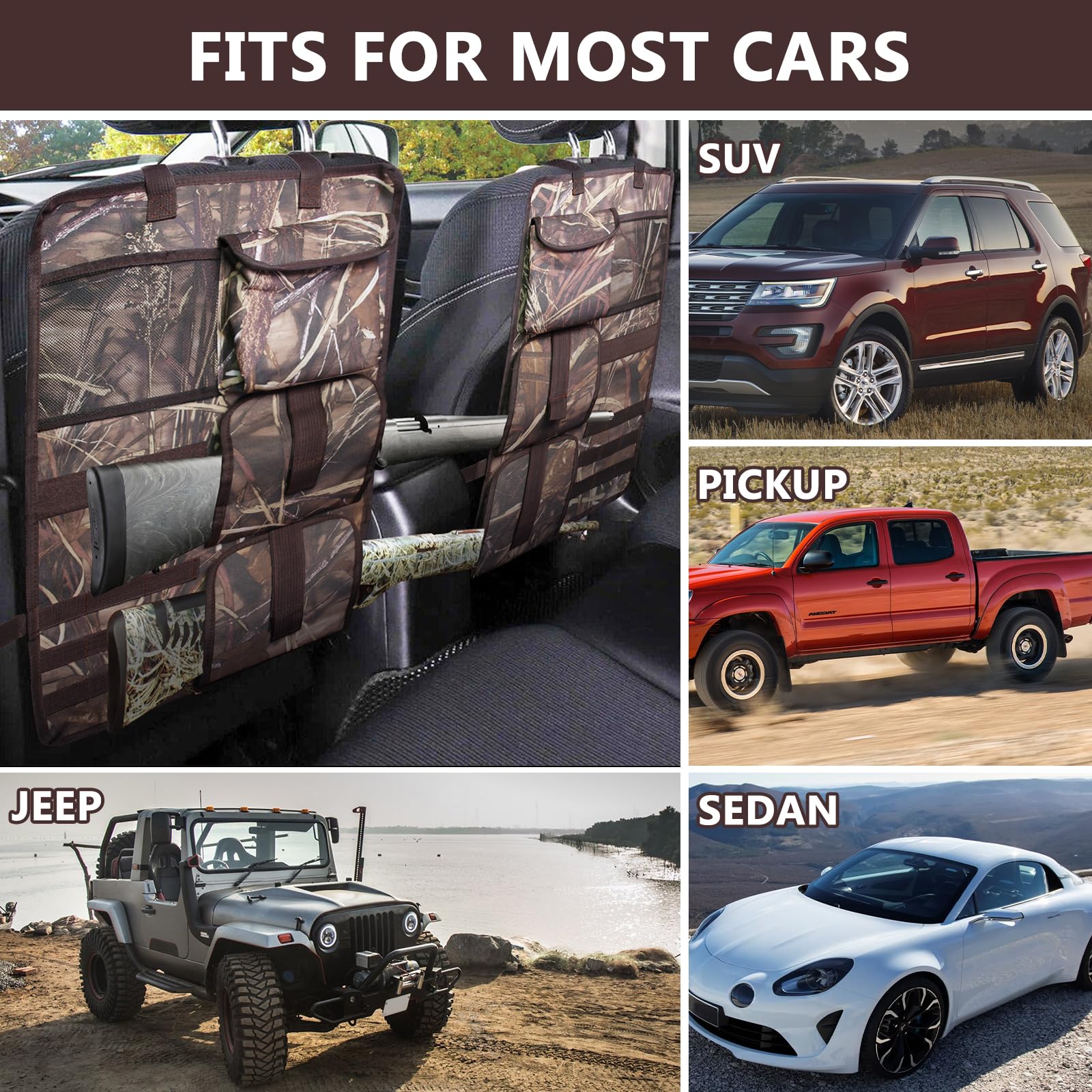 2 Pack Tactical Seat Back Gun Racks for Trucks - Molle Panel Compatible Hunting Rifle & Shotgun Holder - Camouflage Car Gun Storage - Perfect Hunting Gear Accessory & Gift for Outdoorsmen (Great for Off-Road Adventures & Hunting Trips)