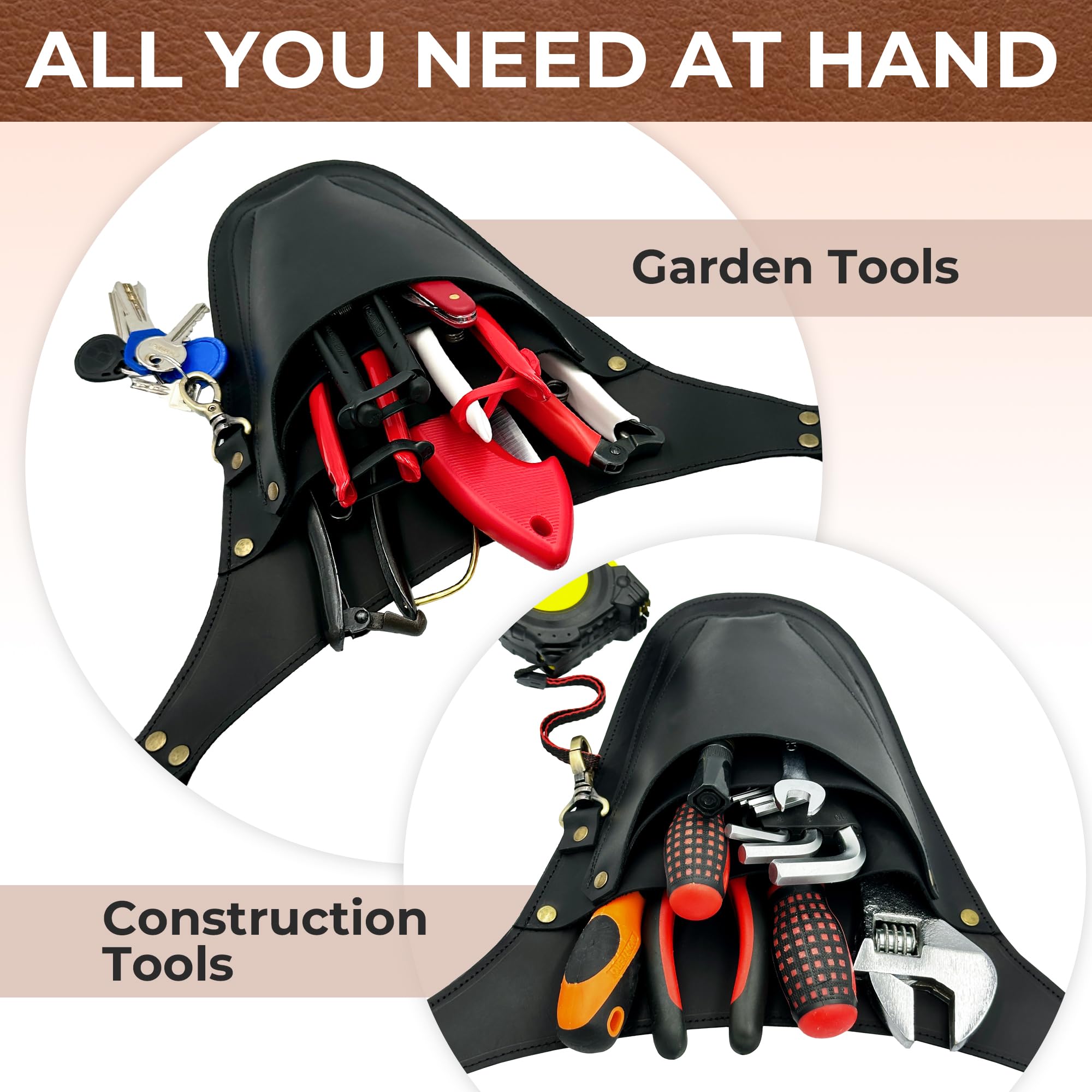 Premium Leather Garden Tool Belt with Pockets - Heavy Duty Black Gardening Belt for Florists & Gardeners - Handmade Durable Work Apron - Perfect Gardening Gift for Outdoor Enthusiasts (Ideal for Planting, Pruning & Landscaping)