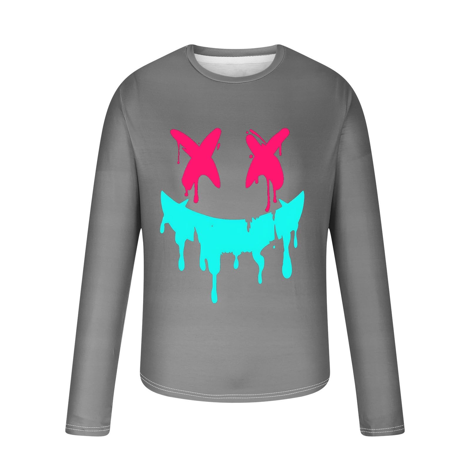 Funny Smiley Face Graphic T-Shirt for Men - Long Sleeve Novelty Tee - Streetwear Casual Top for Everyday Wear, Parties & Gifts