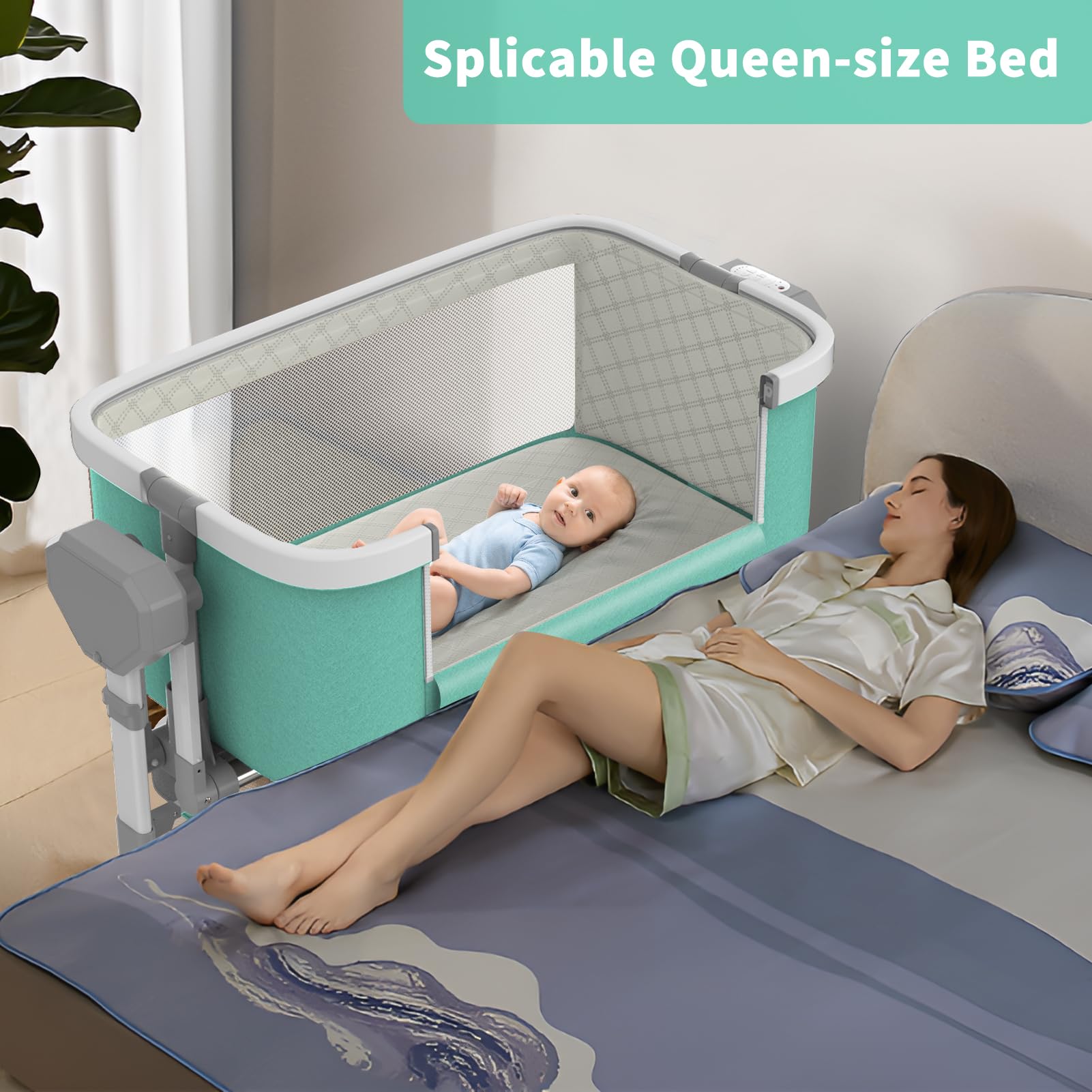 Electric Rocking Bassinet for Babies - Bluetooth Enabled Auto Swing Baby Crib with 6 Height Adjustments & 5 Speed Settings, Portable Wheels for Nursery & Bedside Sleeping - Perfect for Newborns & Infants (Ideal for Nighttime Soothing & Daytime Napping)