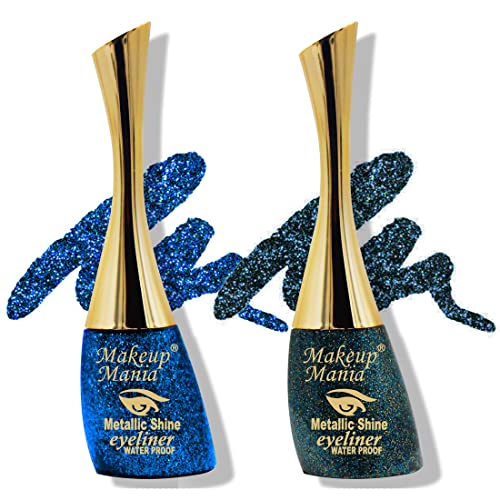 Metallic Shine Glitter Eyeliner - Waterproof Long Lasting Makeup (Azure Blue & Grey Blue) for Party, Halloween & Cosplay | Shade 13-24