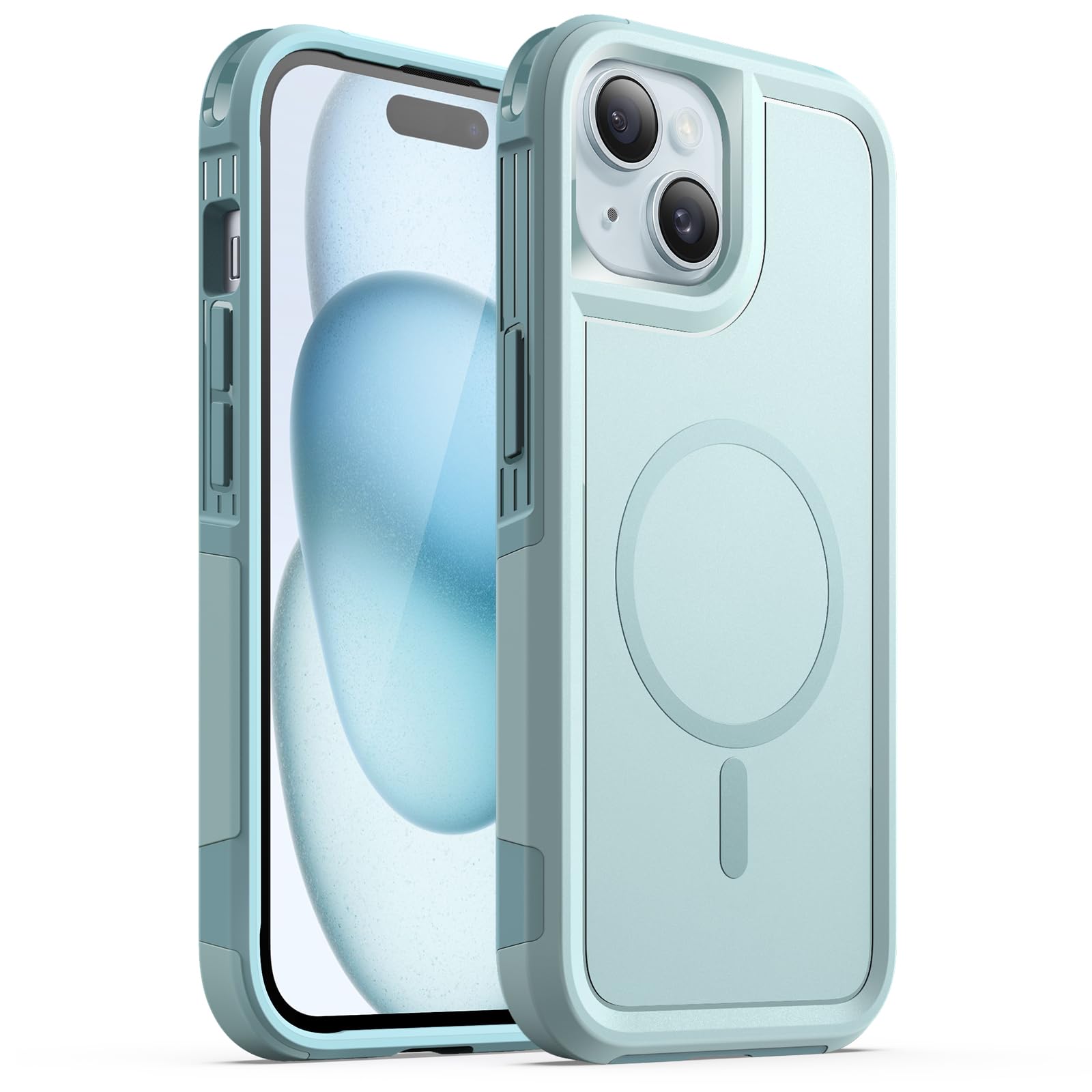 JETech Magnetic Case for iPhone 15 Plus 6.7-Inch | Heavy Duty Dual-Layer Rugged Protection | MagSafe Compatible | Shockproof & Durable Cover (Mint Green) - Perfect for Outdoor Adventures, Work & Daily Use