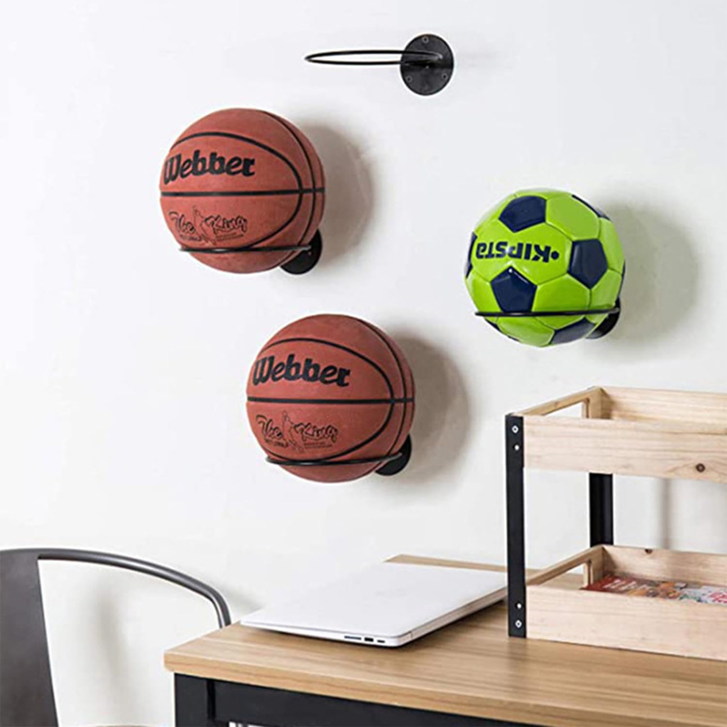 Universal Metal Basketball Wall Mount - Storage for Basketball, Soccer, Volleyball & Fitness Balls - Perfect for Home & Gym Use