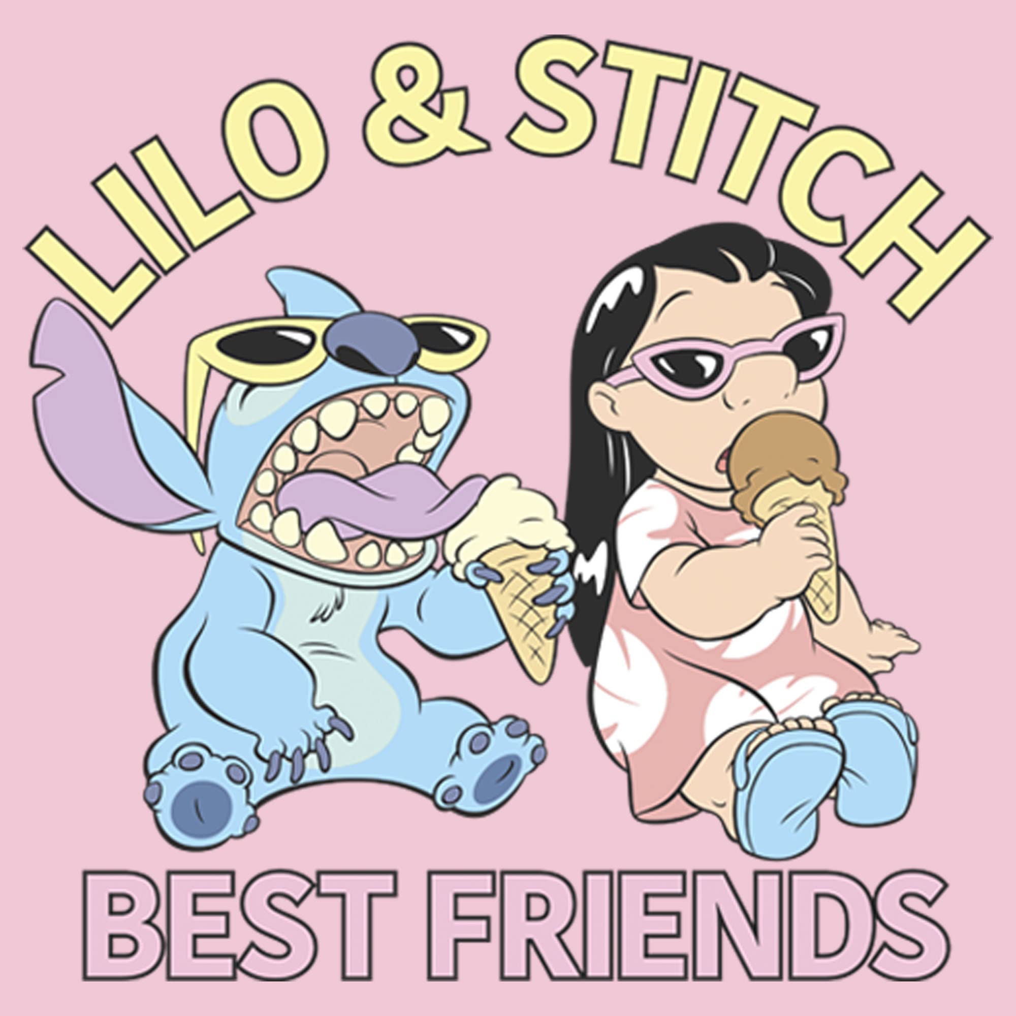 Disney Lilo & Stitch Best Friends Girls Solid Crew Neck T-Shirt - Cute Cartoon Graphic Tee for Kids, Toddlers & Teens - Perfect for School, Playdates & Family Outings