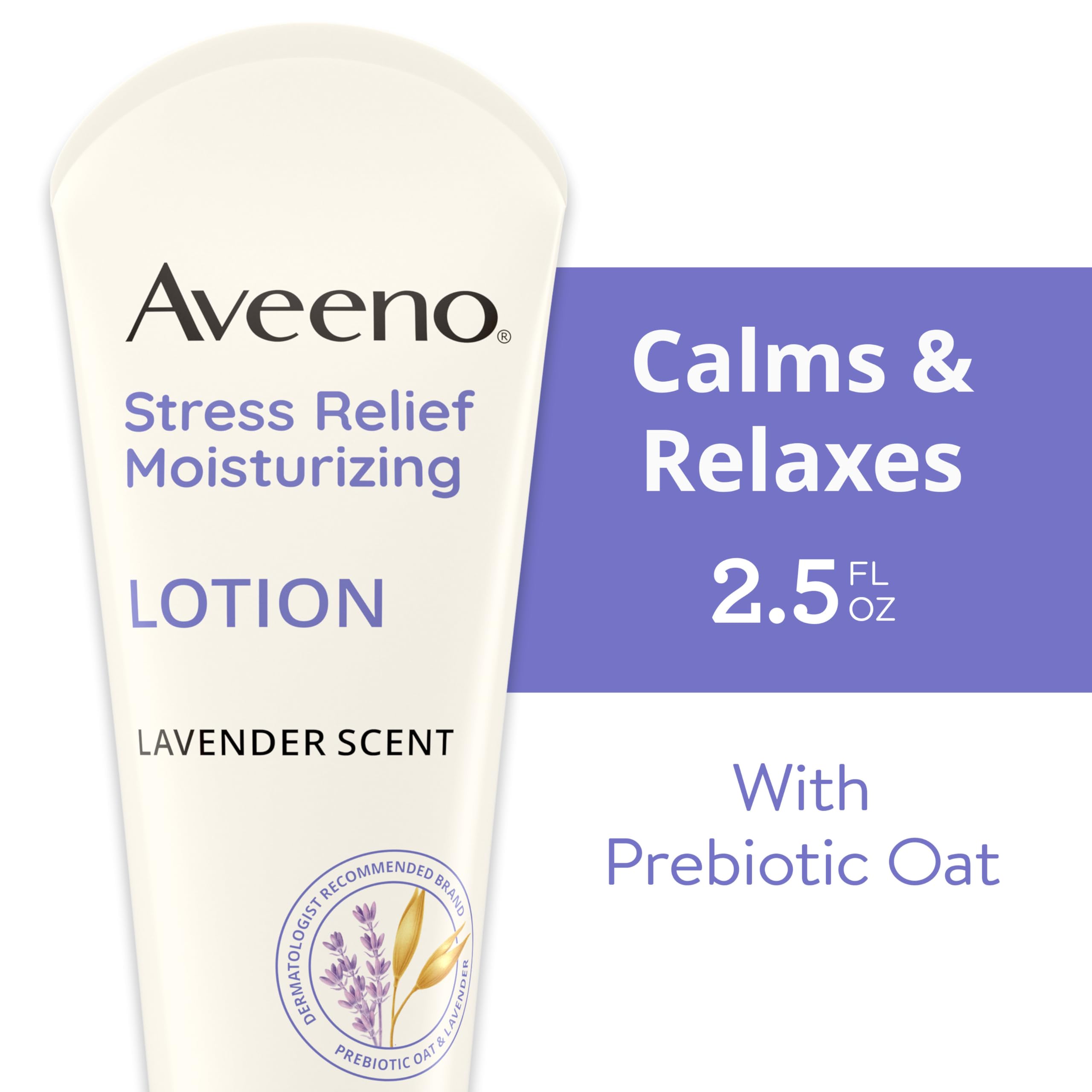 Aveeno Stress Relief Moisturizing Body Lotion with Lavender & Prebiotic Oat - Calming Dry Skin Care, Non-Greasy Formula, Travel Size 2.5 fl oz (12 Pack) - Perfect for Relaxation, Bedtime Routine & Airplane Travel