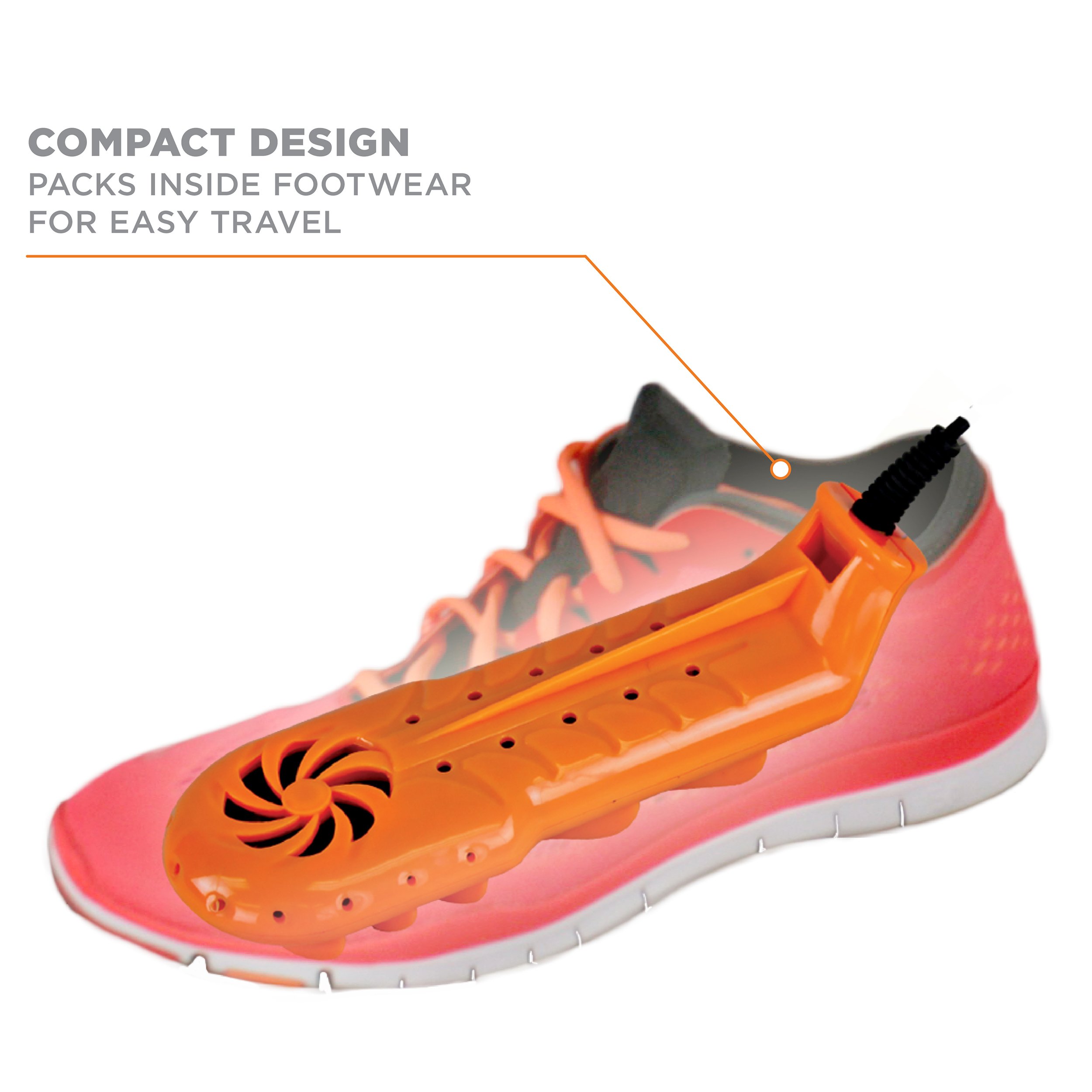 2140 Travel Dry DX Shoe Dryers - Portable Electric Boot & Shoe Dryer for Men Women - Fast Drying, Odor Elimination - Perfect for Hiking, Camping, Gym & Travel - One Size, Orange/Black