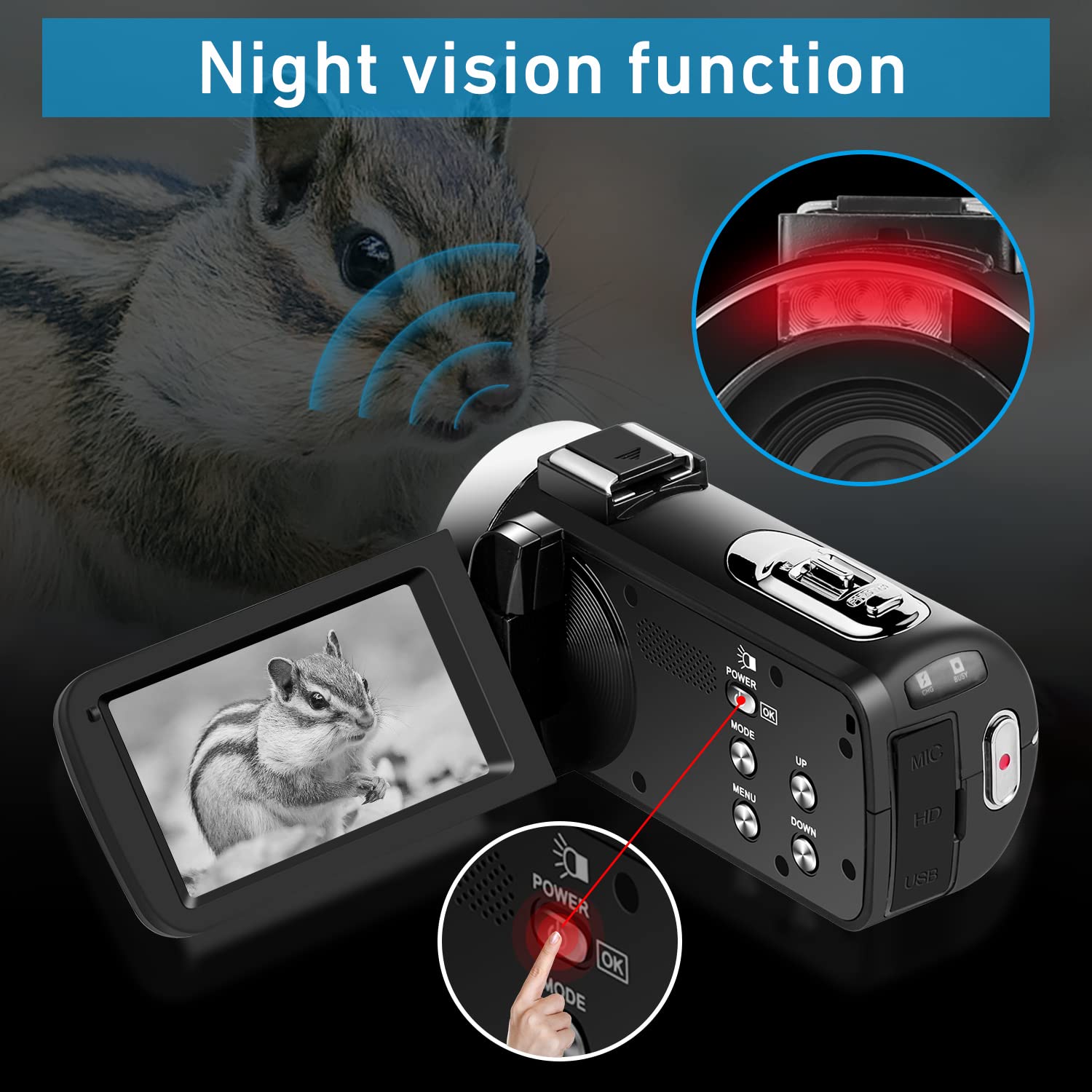 2.7K HD Camcorder - 30MP 30FPS Vlogging Camera with 3