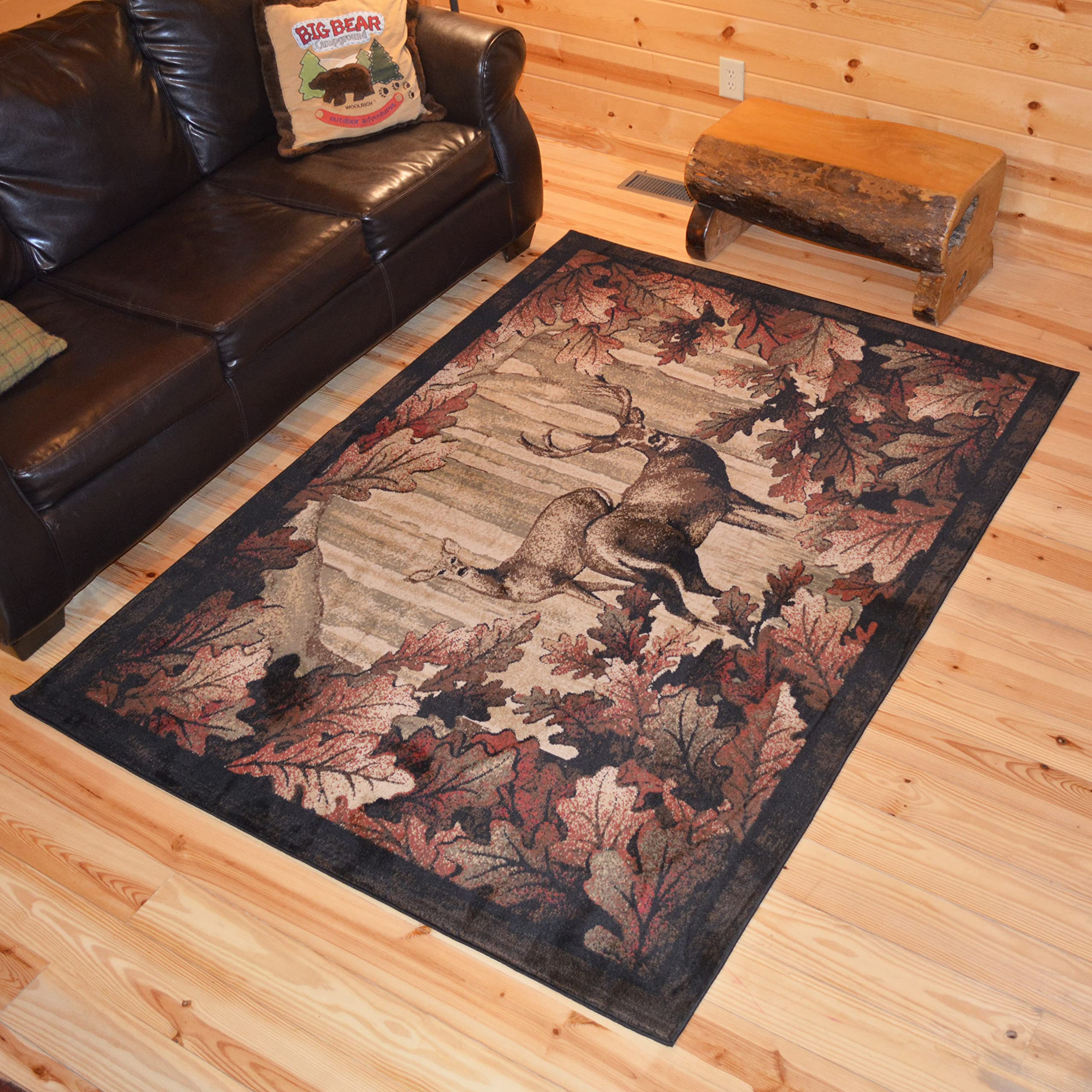 Rustic Lodge Deer Area Rug - 63x87 Inches Large Black Deer Print Rug for Living Room, Bedroom, Cabin & Lodge Decor