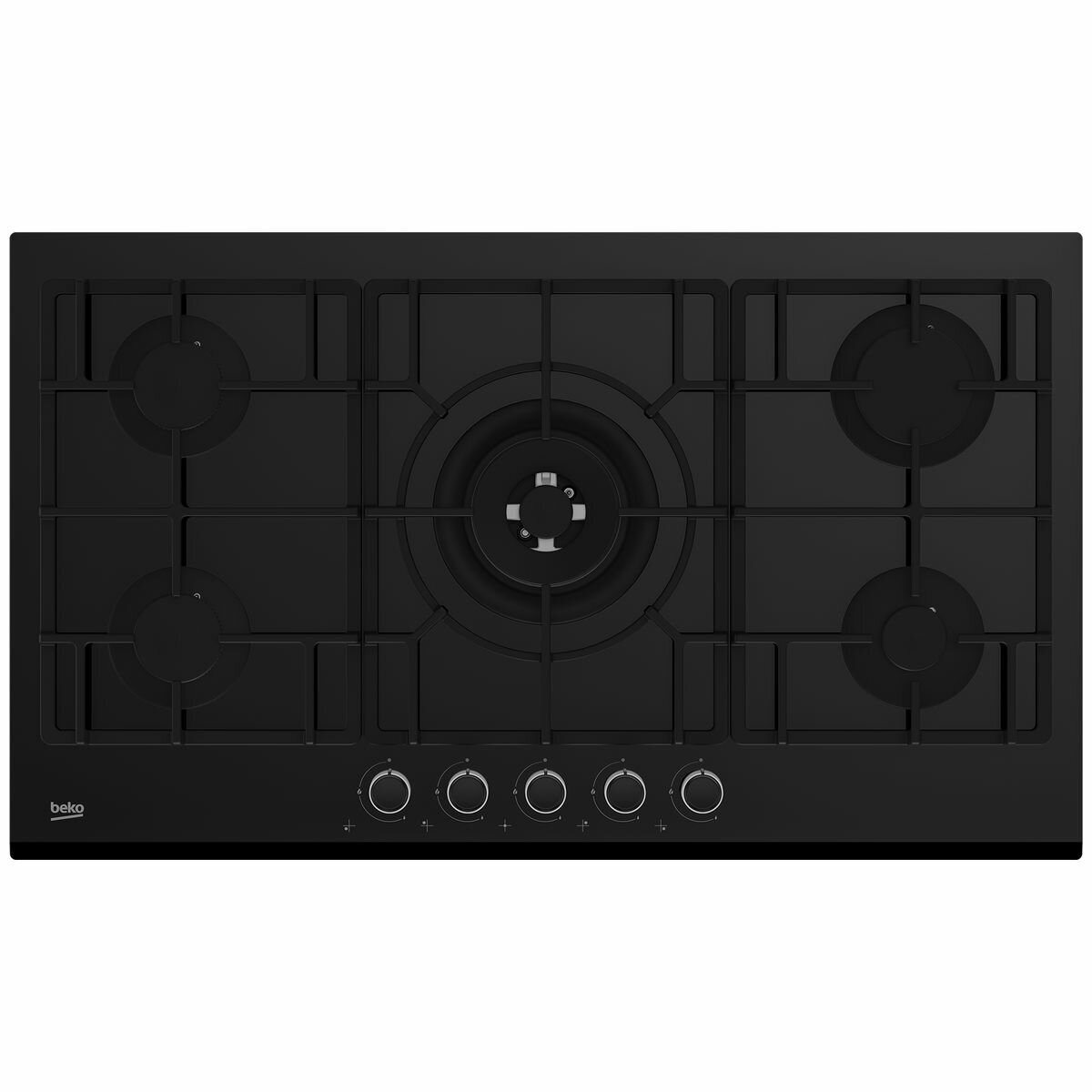 Beko BCT90GG1 90cm Black Tempered Glass Gas Cooktop - 5 Burner Gas Stove for Modern Kitchen | Fast Cooking & Even Heat Distribution | Perfect for Home Chefs & Large Families