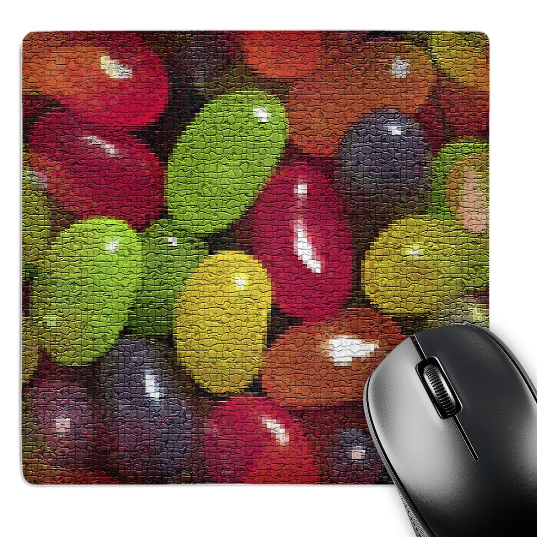 3D Rose Jellybeans in Mosaic Design Mouse Pad - Non-Slip Rubber Base, Smooth Surface for Computer & Gaming - Perfect for Office, Home, and Gaming Setups