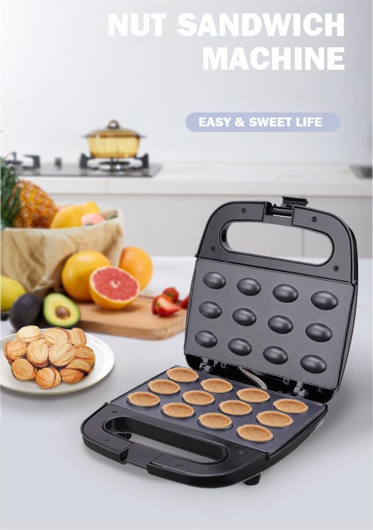 12-Hole Electric Walnut Cookie Maker & Waffle Iron - Mini Nut Cake Machine for Sandwiches, Breakfast Toaster - Perfect for Home Baking, Party Snacks & Quick Breakfasts
