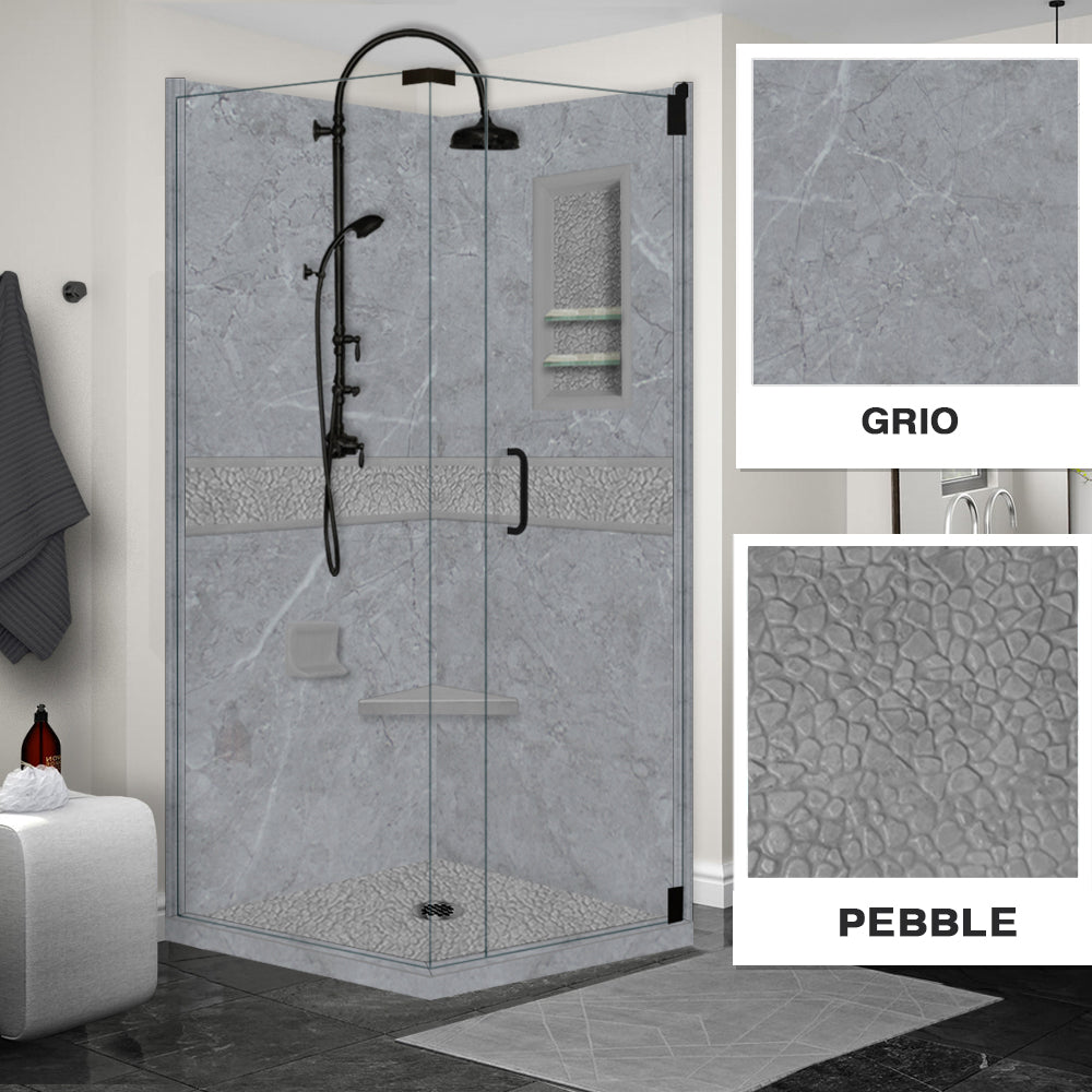 Grio Marble Pebble Corner Shower Enclosure Kit - Waterproof Bathroom Upgrade for Modern Homes, Spa-Like Shower Experience