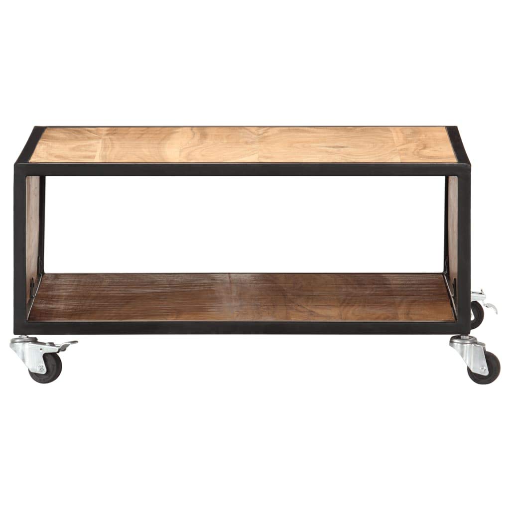 Solid Acacia Wood Coffee Table - 27.5x27.5x12.5 Inch Multi-Functional Side Table with Storage Shelf for Living Room, Sofa, Bedroom & Entryway | Rustic End Table, Nightstand & Couch Table for Home Decor