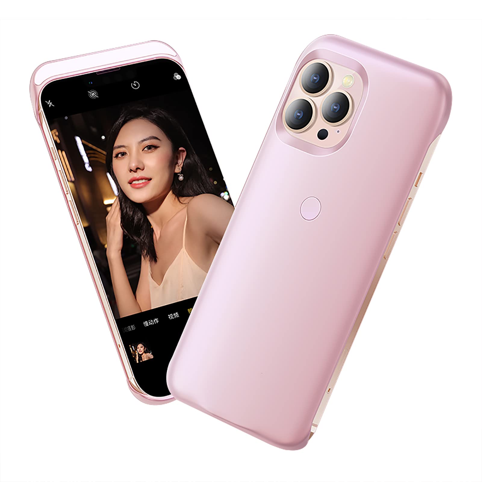 LED Selfie Ring Light Phone Case for iPhone 13/13 Pro/13 Pro Max - Pink Portable Camera Flash Cover with Fill Light | Perfect for Night Photography, Vlogging & Outdoor Selfies (Compatible with iPhone 13 Pro Max)