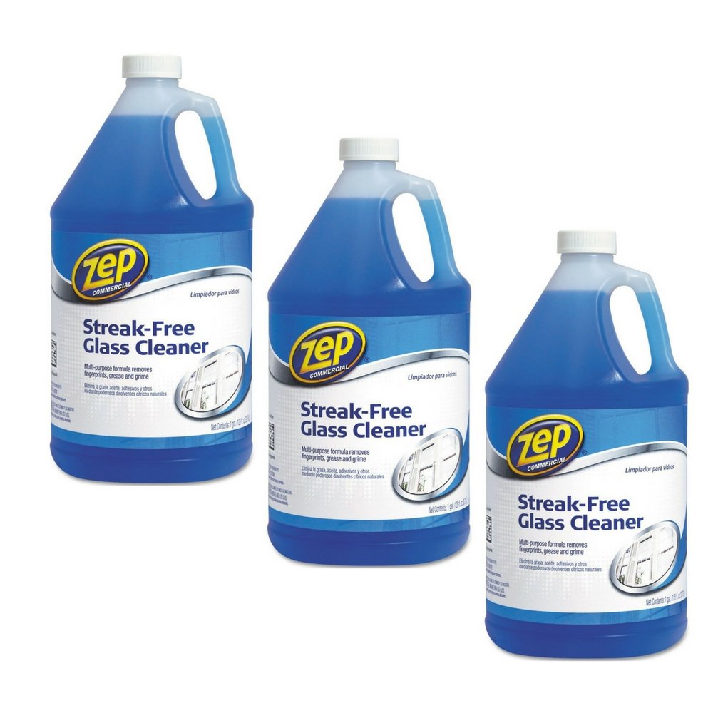 Zep Commercial 1041684 Streak-Free Glass Cleaner - Pleasant Scent, 1 Gallon Bottle (3-Pack) - Ideal for Windows, Mirrors, and Glass Surfaces in Homes & Offices