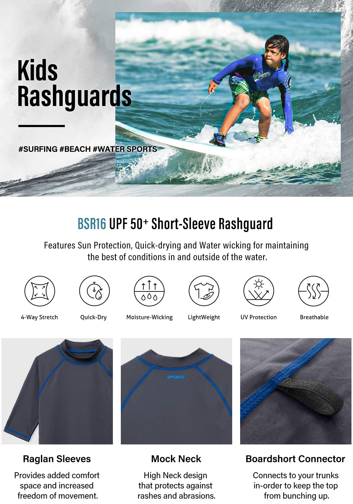 TSLA UPF 50+ Kids Sun Protection Rash Guard - Short Sleeve UV Swim Shirt for Boys & Girls - Quick Dry Water Shirt for Swimming, Surfing, Beach & Pool Activities
