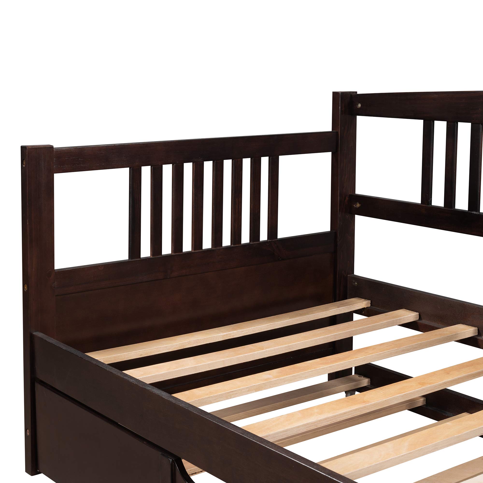 Harper & Bright Designs Twin Daybed with Trundle - Wooden Sofa Bed for Living Room, Guest Room & Kids Room - No Box Spring Needed - Espresso Finish - Perfect for Small Spaces, Sleepovers & Multi-Purpose Use