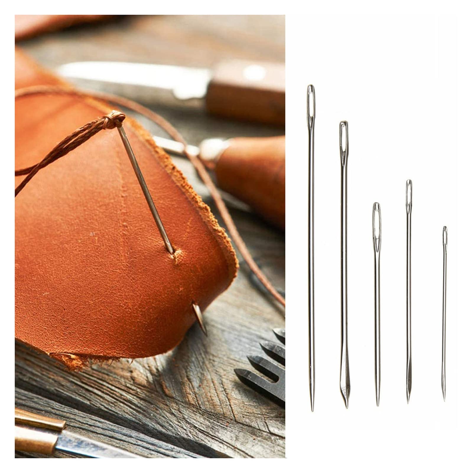 7-Piece Sewing Needle Set - Curved & Straight Upholstery Needles for Leather, Canvas, Carpets - Includes Threader for Hand Sewing & Sewing Machines | Perfect for DIY Repairs, Crafting & Home Decor Projects