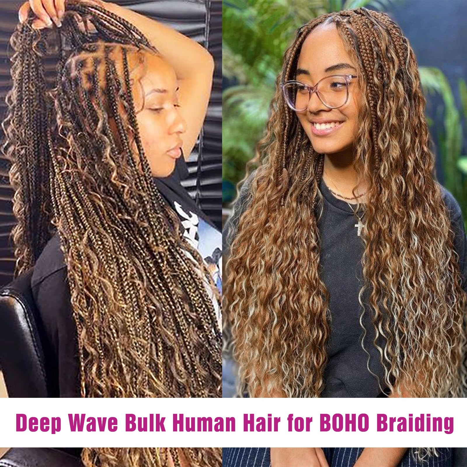 4/27 Honey Blonde Human Braiding Hair Deep Wave Bulk - 100g 16inch No Weft Curly Hair Extensions for Boho Braids & Protective Styles | Perfect for Wet & Wavy Looks, Everyday Wear & Special Occasions