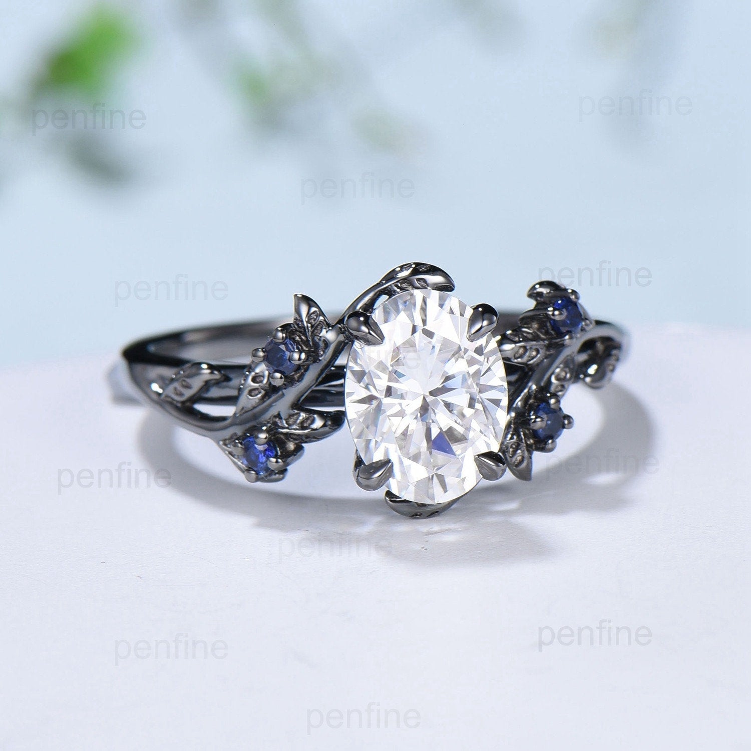 Nature Inspired Leaf Branch Oval Moissanite Engagement Ring - Black Gold Wedding Band, Unique Twig Vine Promise Ring for Women | Perfect for Proposals, Anniversaries & Romantic Occasions