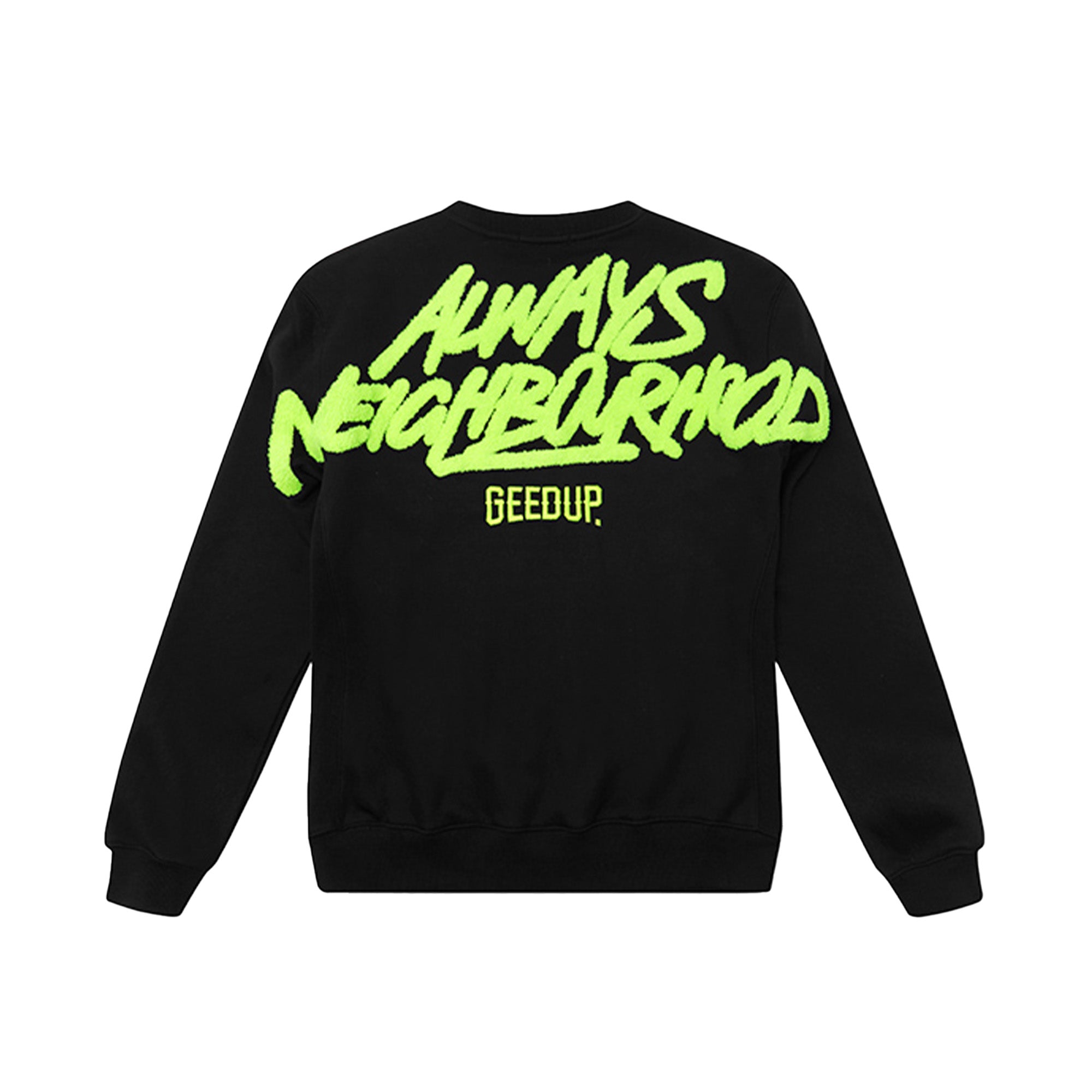 Geedup Always Neighbourhood Crewneck Sweatshirt - Black & Hyper Yellow | 2024 Edition | Streetwear Fashion for Men & Women | Casual Wear, Gym, Outfits